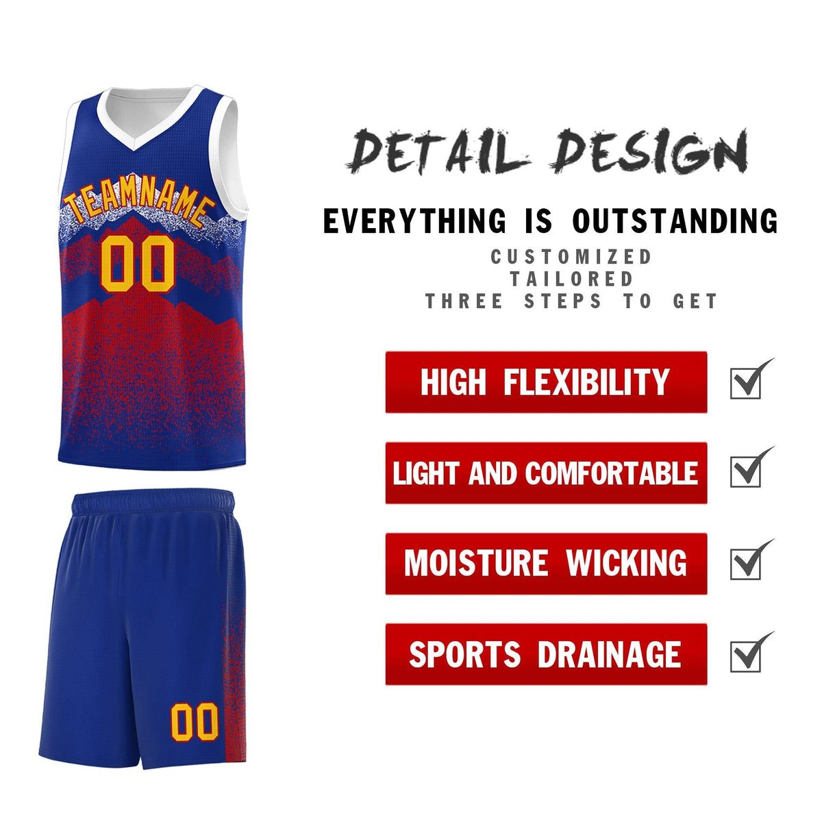 Personalized Youth Basketball Jerseys   Royal Red Gradient Mountain Design Uniforms