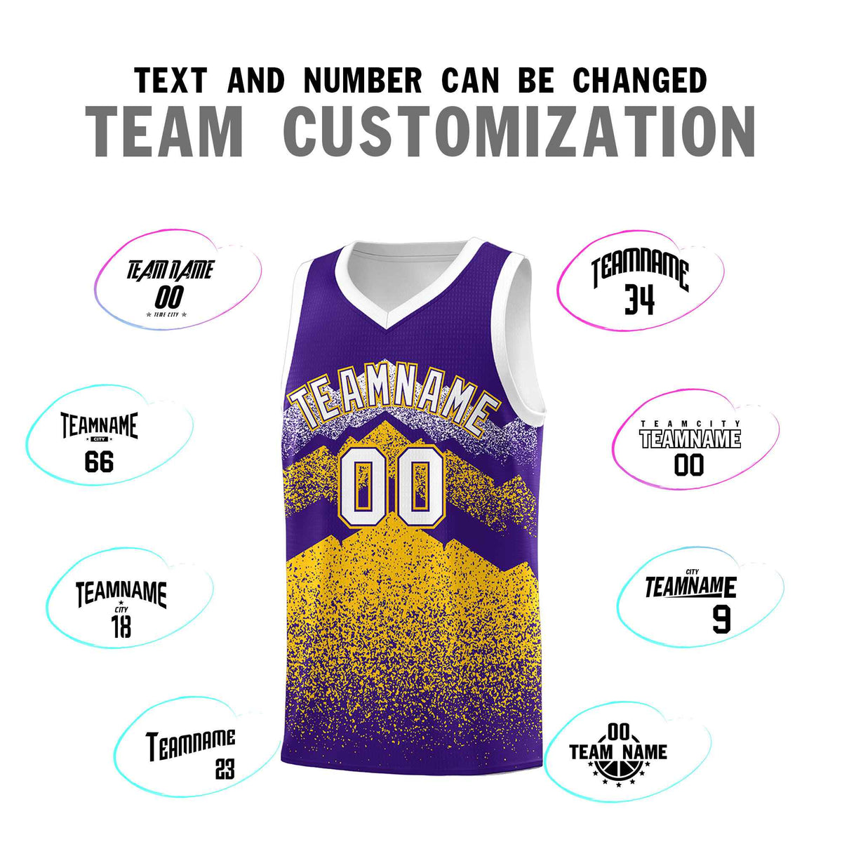 Personalized Youth Basketball Jerseys   Purple Gold Gradient Mountain Design Uniforms