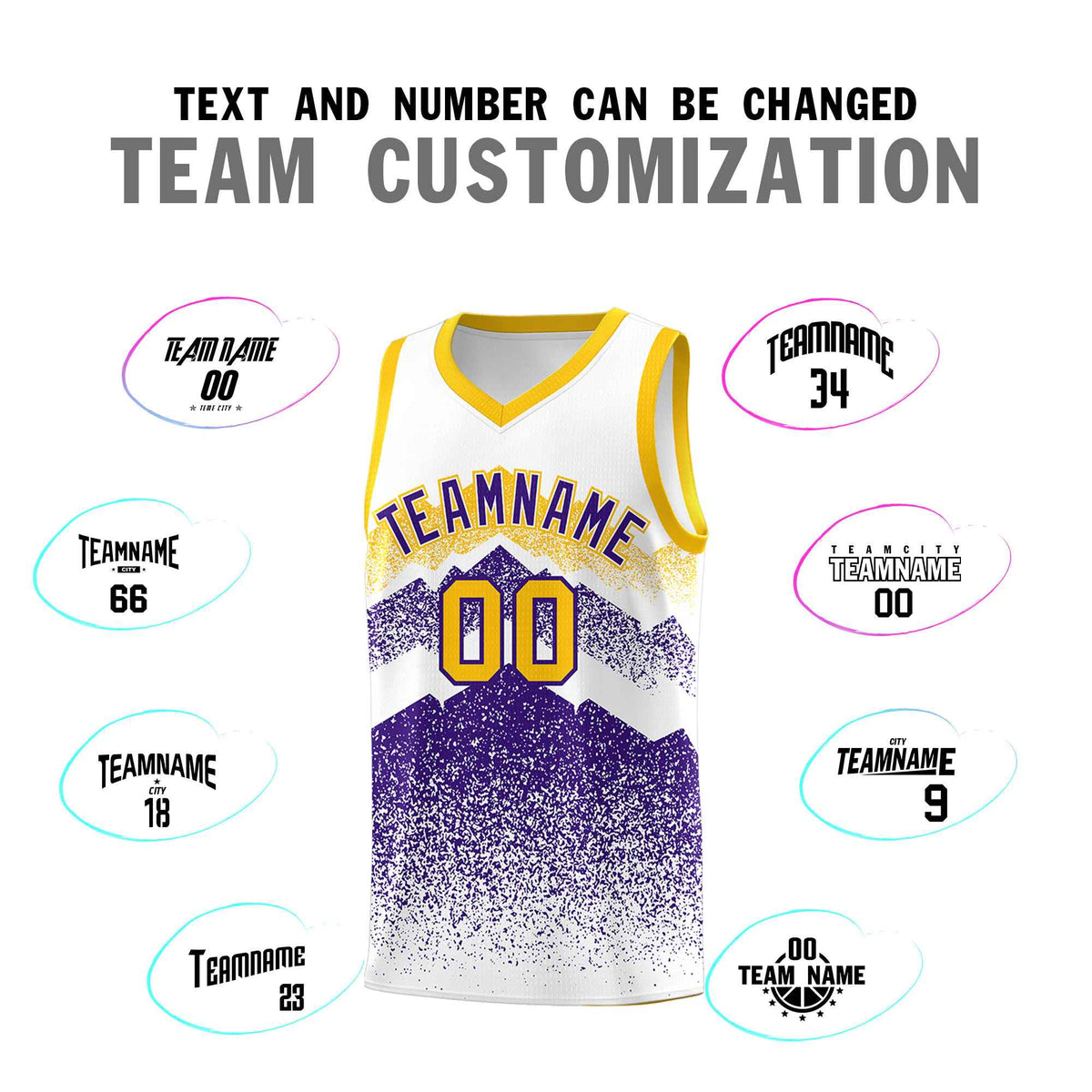 Custom Youth Basketball Jerseys White Purple Gradient Mountain Design Uniforms
