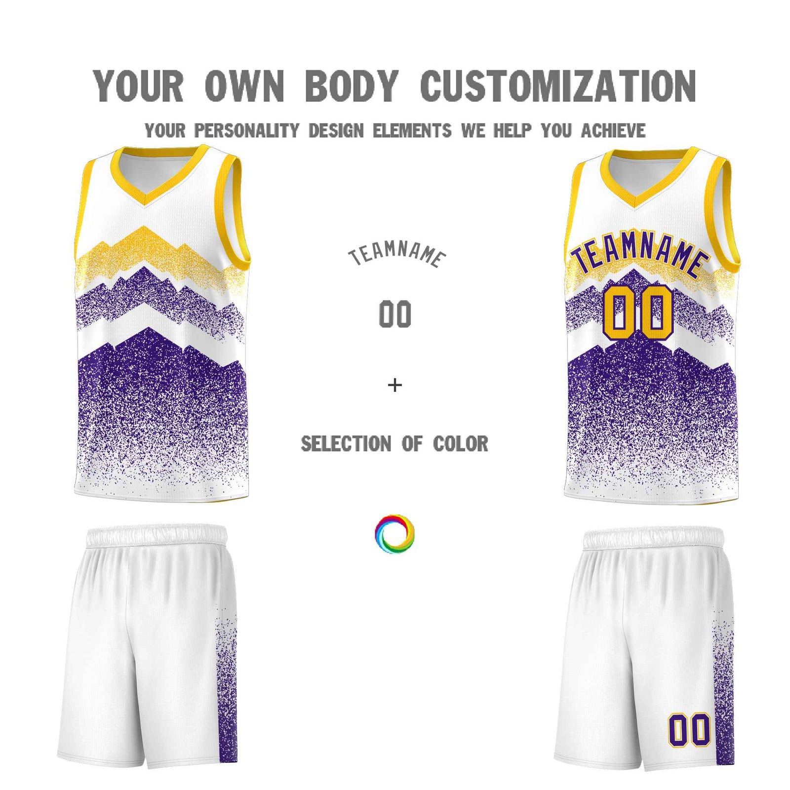 Custom Youth Basketball Jerseys White Purple Gradient Mountain Design Uniforms