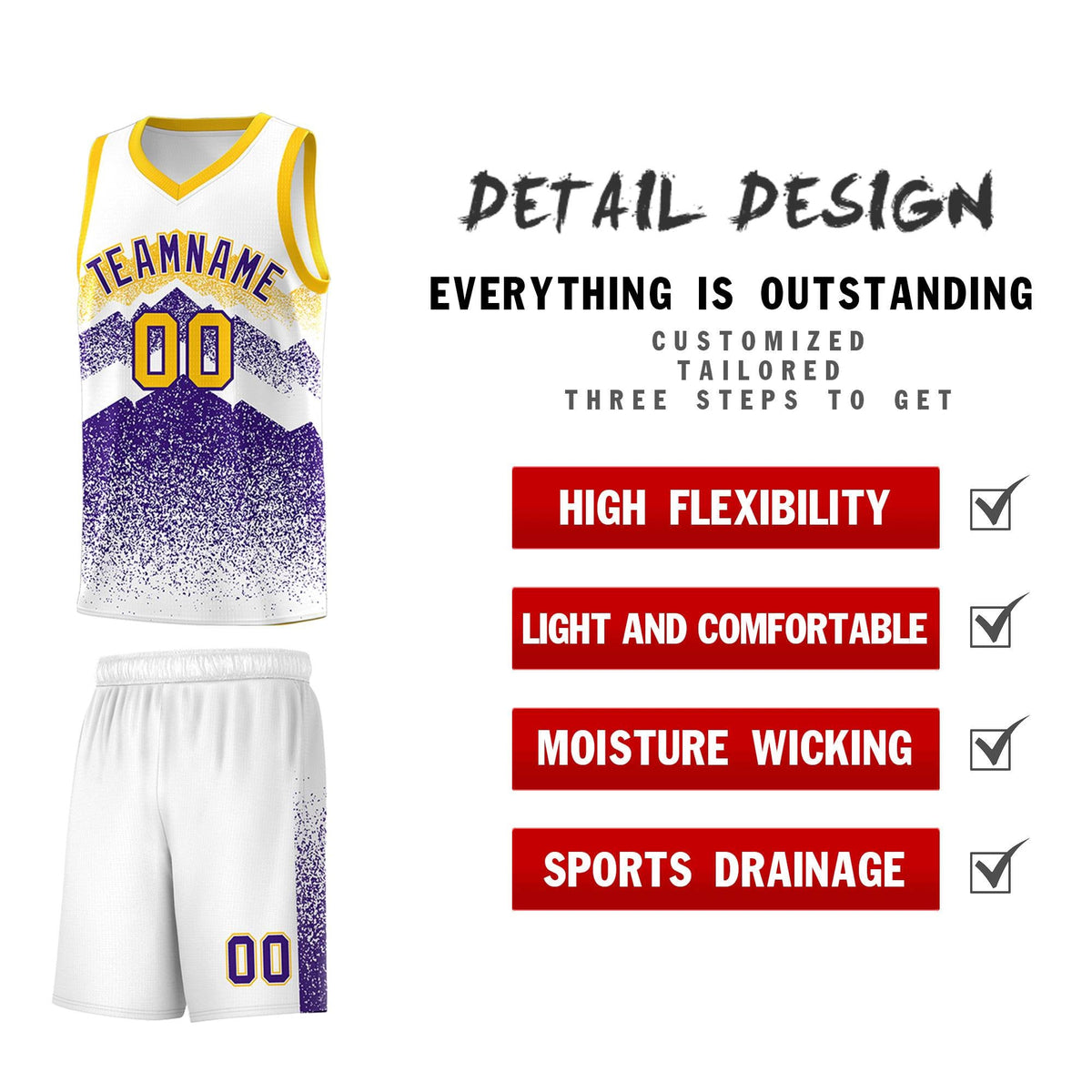 Custom Youth Basketball Jerseys White Purple Gradient Mountain Design Uniforms