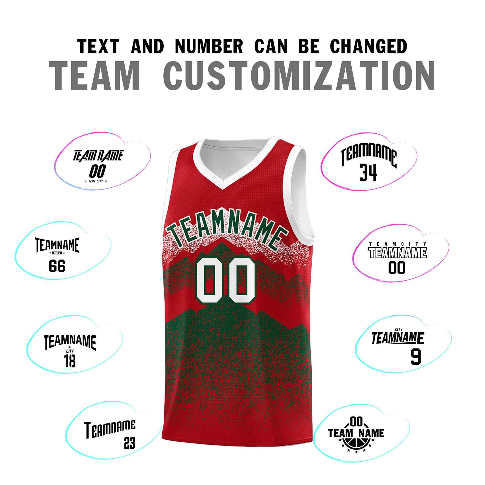Custom Youth Basketball Jerseys Red Green Gradient Mountain Design Uniforms