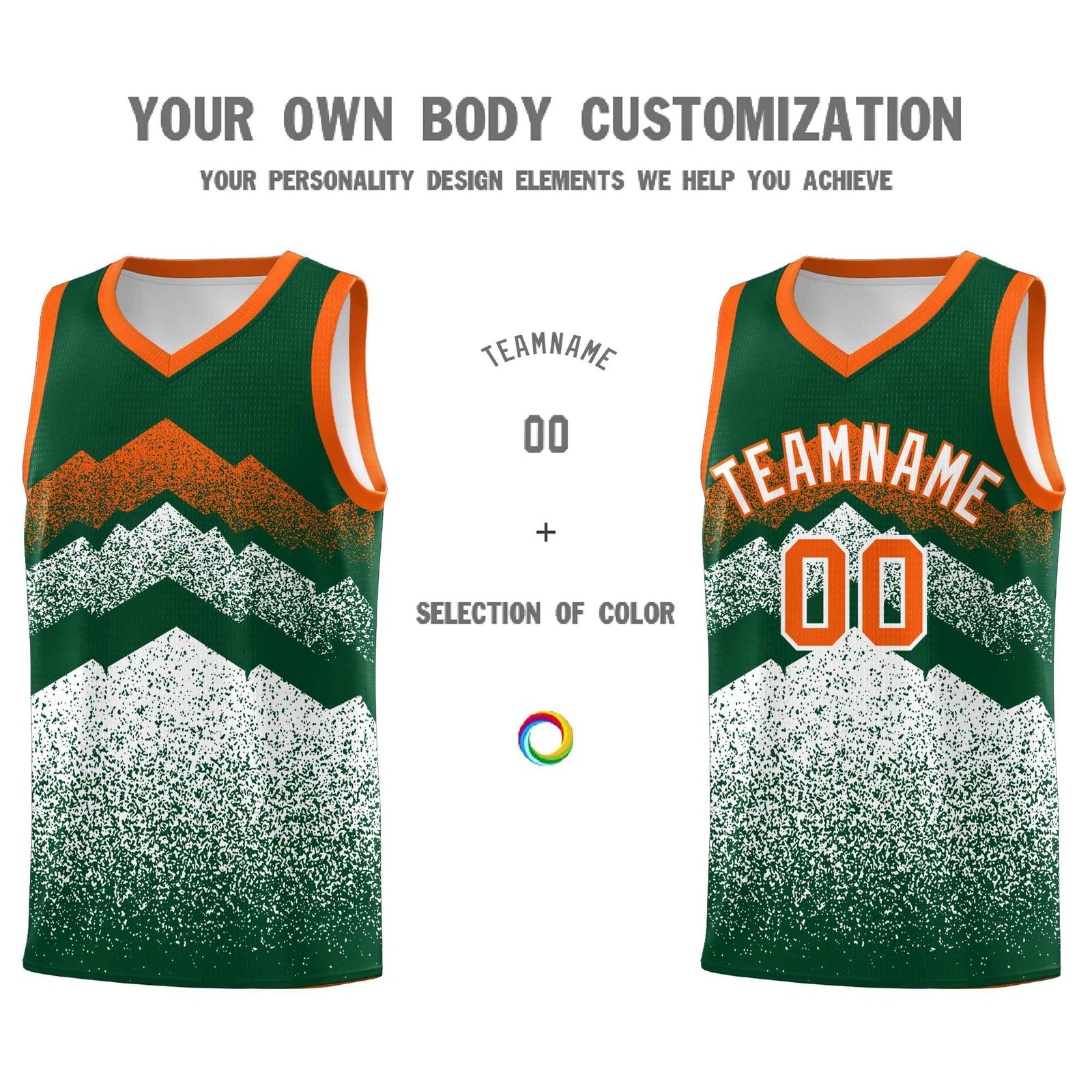 Personalized Youth Basketball Jerseys   Green White Gradient Mountain Design Uniforms