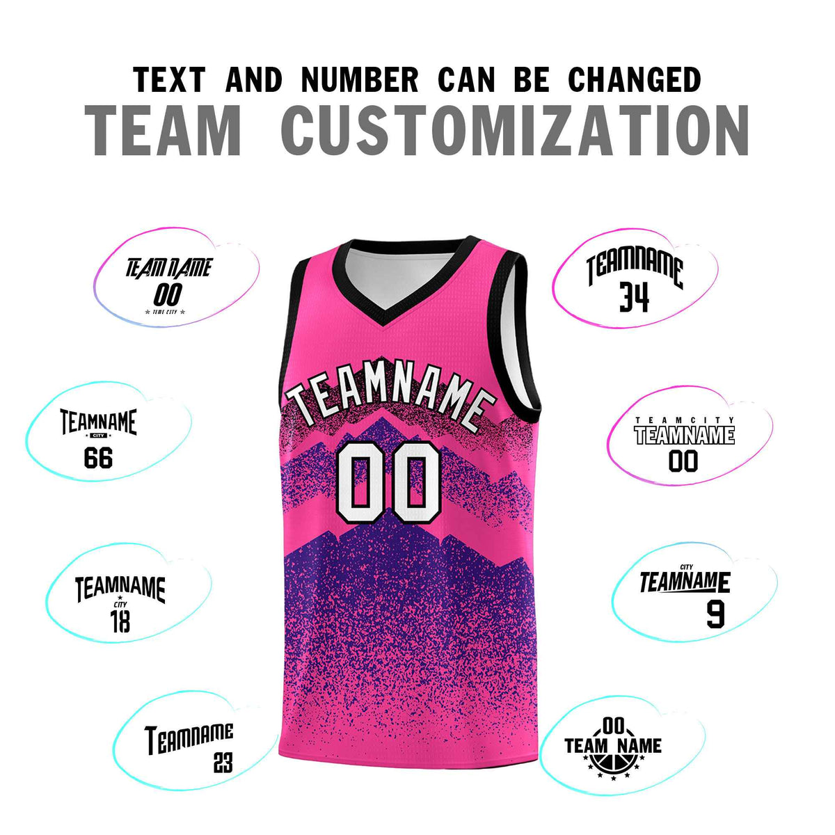 Personalized Youth Basketball Jerseys   Pink Purple Gradient Mountain Design Uniforms