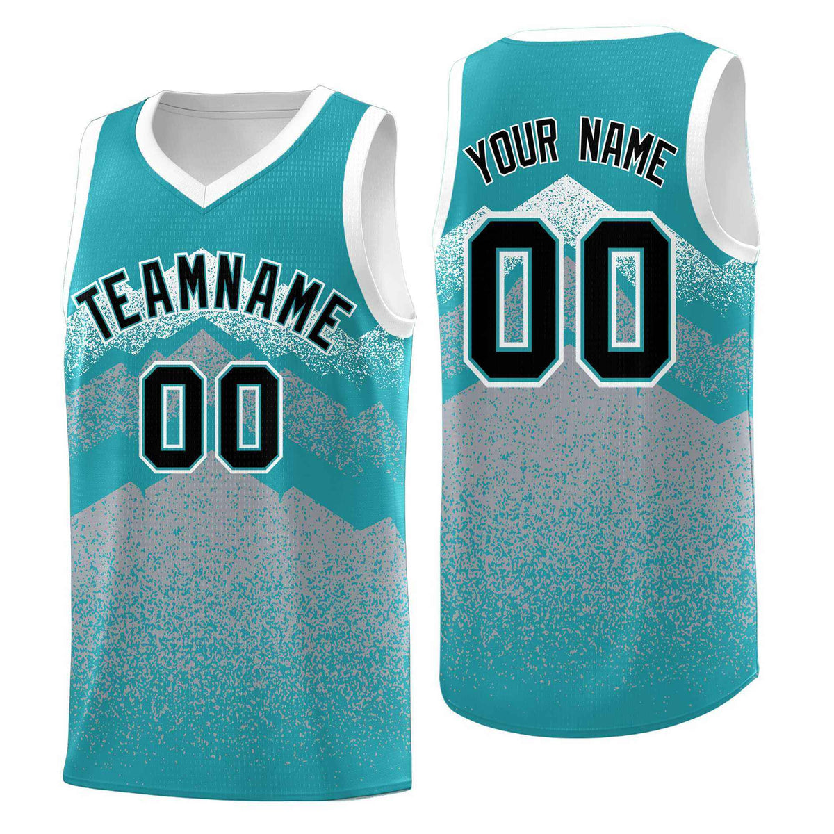 Custom Youth Basketball Jerseys Teal Silver Gradient Mountain Design Uniforms