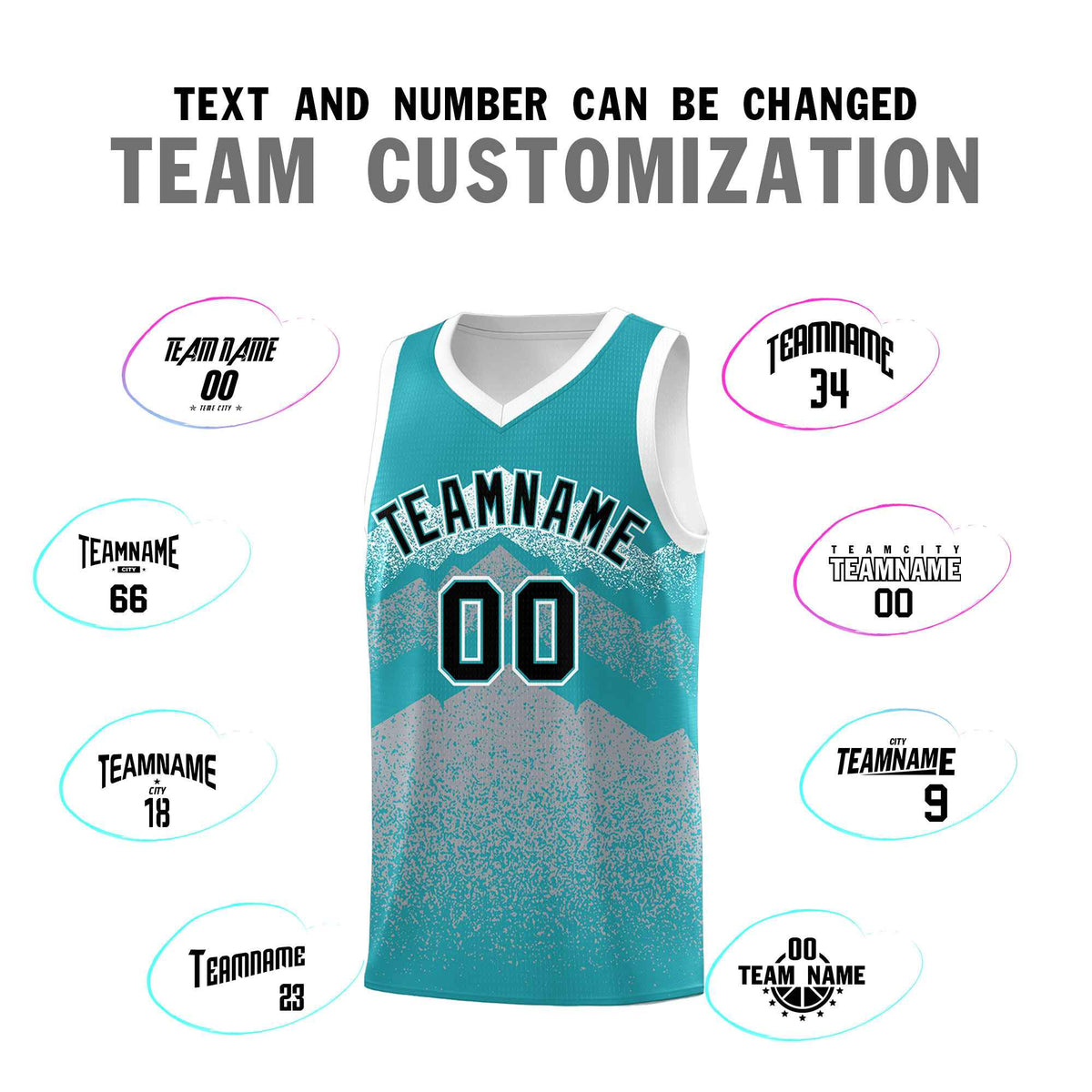 Custom Youth Basketball Jerseys Teal Silver Gradient Mountain Design Uniforms