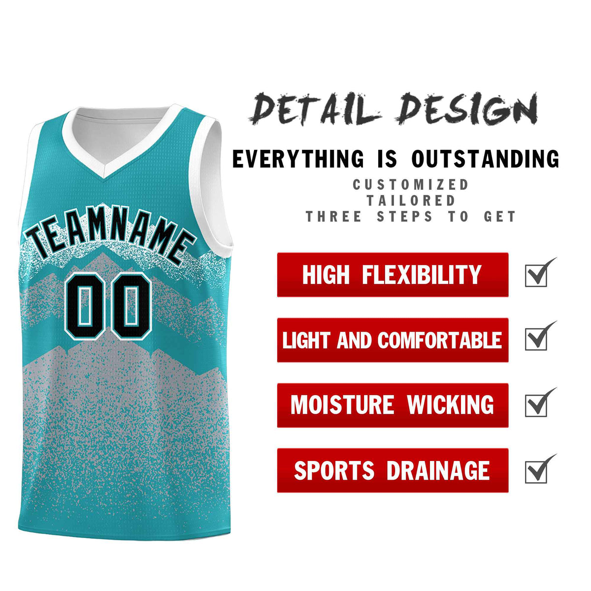 Custom Youth Basketball Jerseys Teal Silver Gradient Mountain Design Uniforms