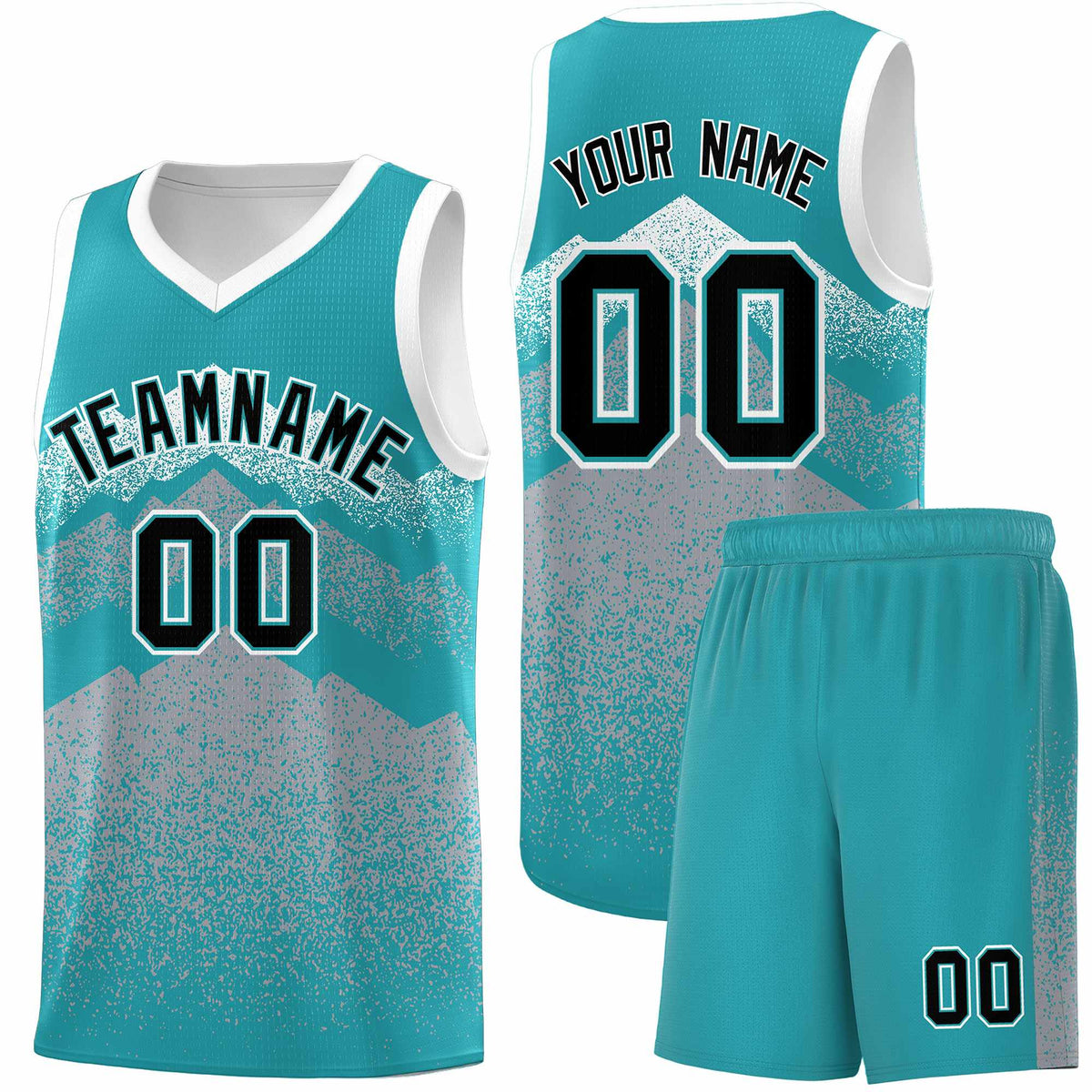 Custom Youth Basketball Jerseys Teal Silver Gradient Mountain Design Uniforms