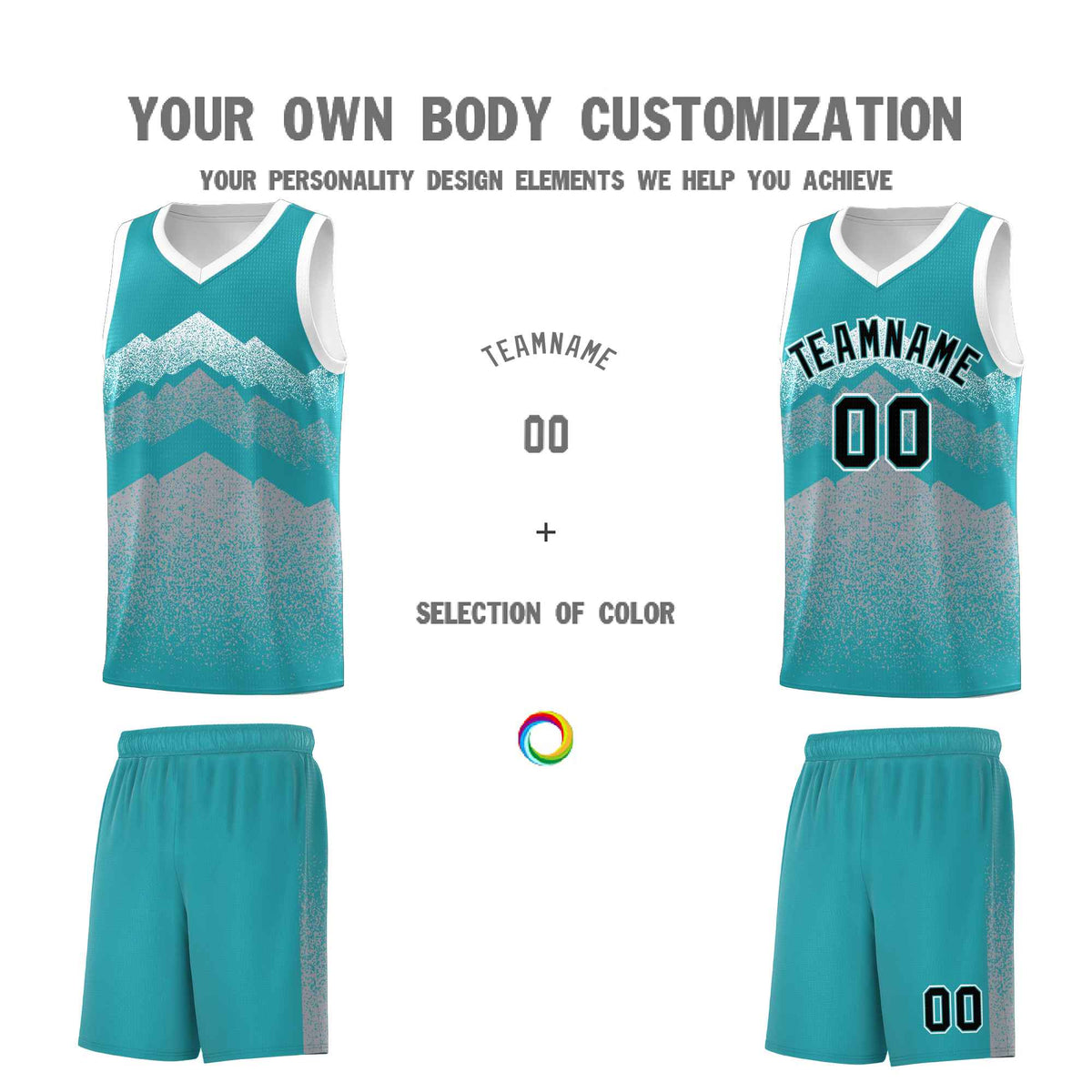 Custom Youth Basketball Jerseys Teal Silver Gradient Mountain Design Uniforms