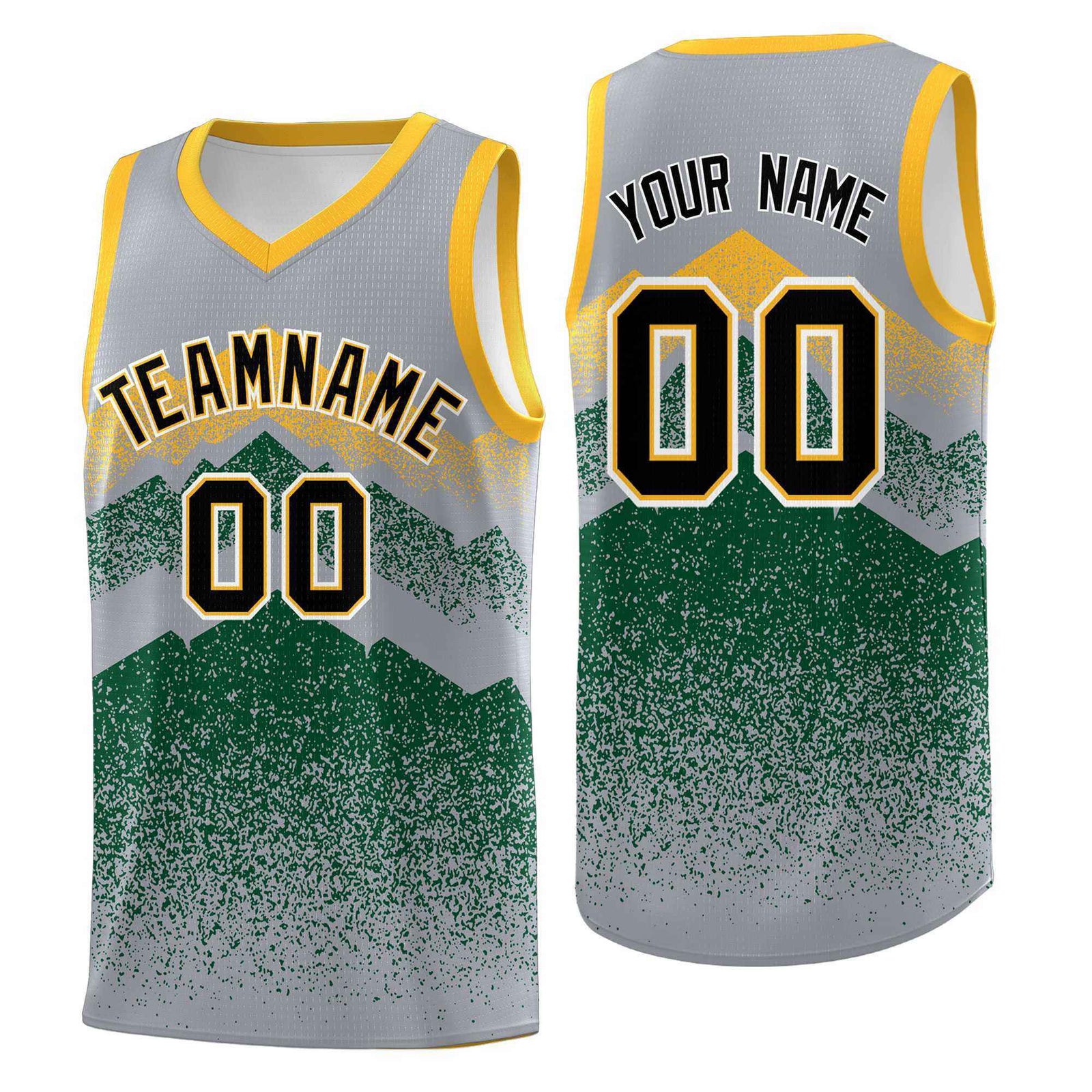 Personalized Youth Basketball Jerseys   Gray Green Gradient Mountain Design Uniforms