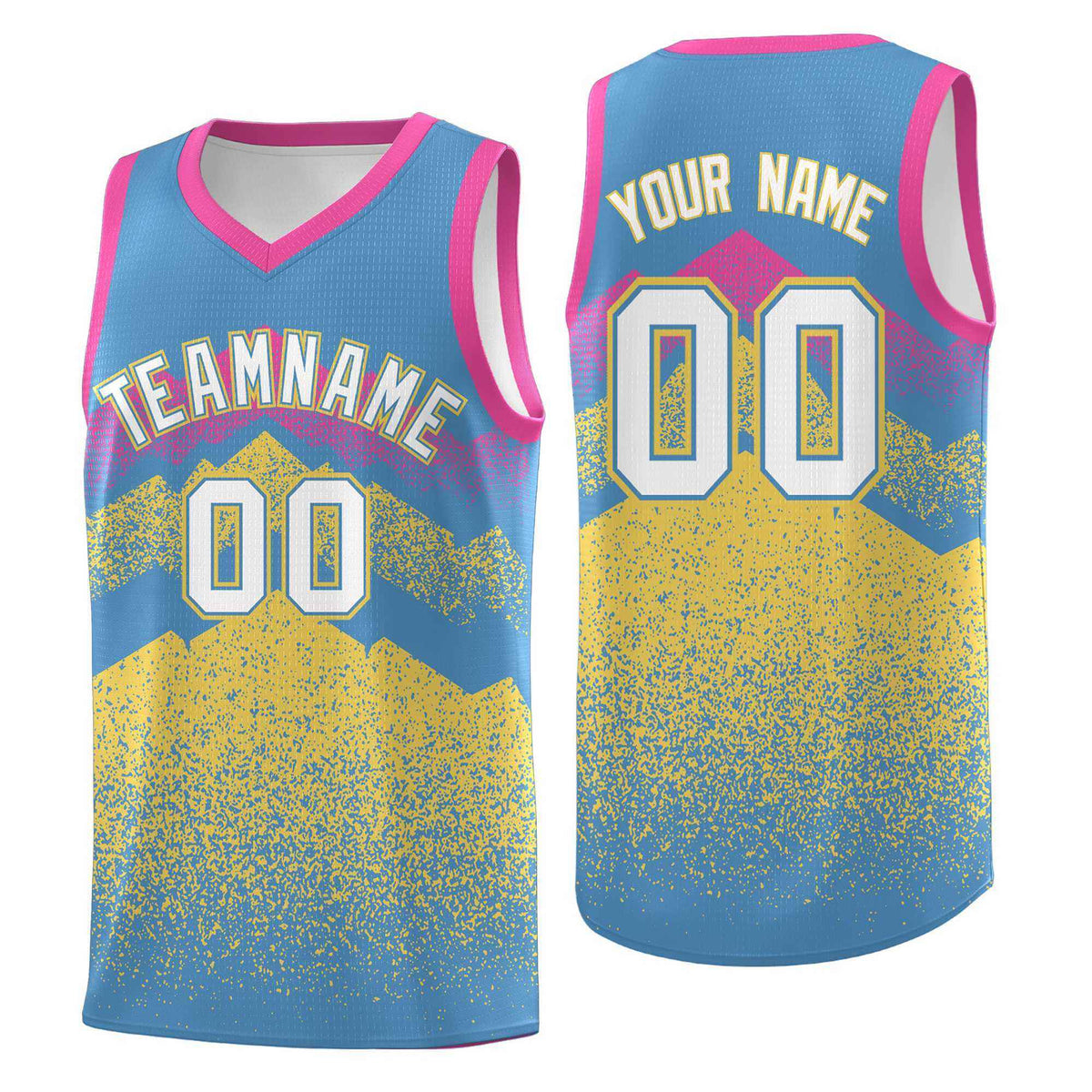 Personalized Youth Basketball Jerseys   Light Blue Khaki Gradient Mountain Design Uniforms