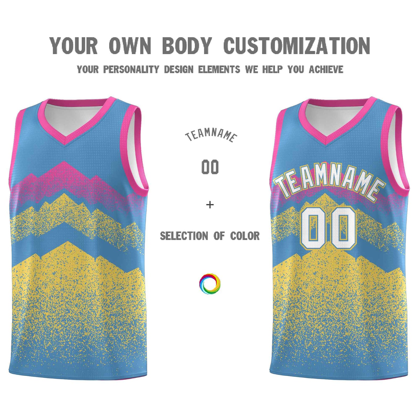 Personalized Youth Basketball Jerseys   Light Blue Khaki Gradient Mountain Design Uniforms