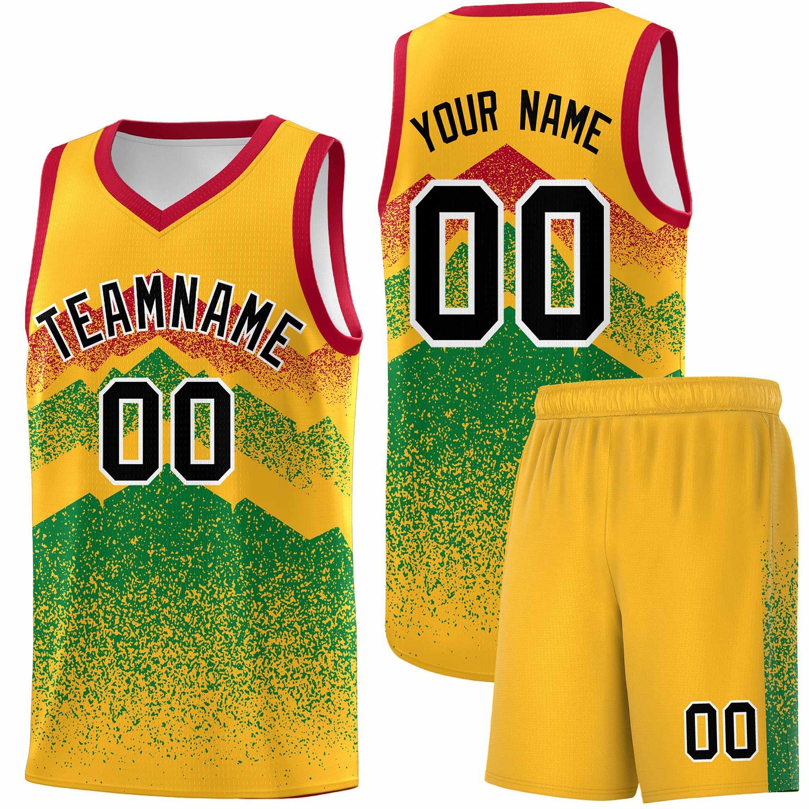 Personalized Youth Basketball Jerseys   Gold Kelly Green Gradient Mountain Design Uniforms