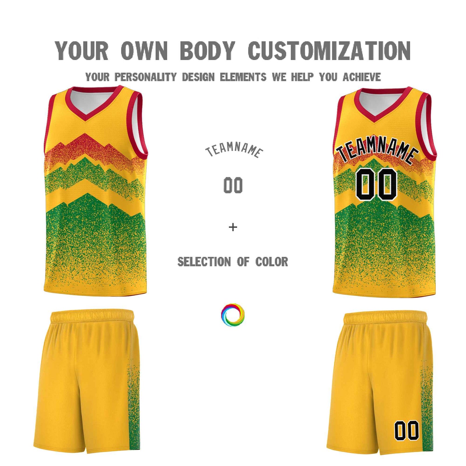 Personalized Youth Basketball Jerseys   Gold Kelly Green Gradient Mountain Design Uniforms