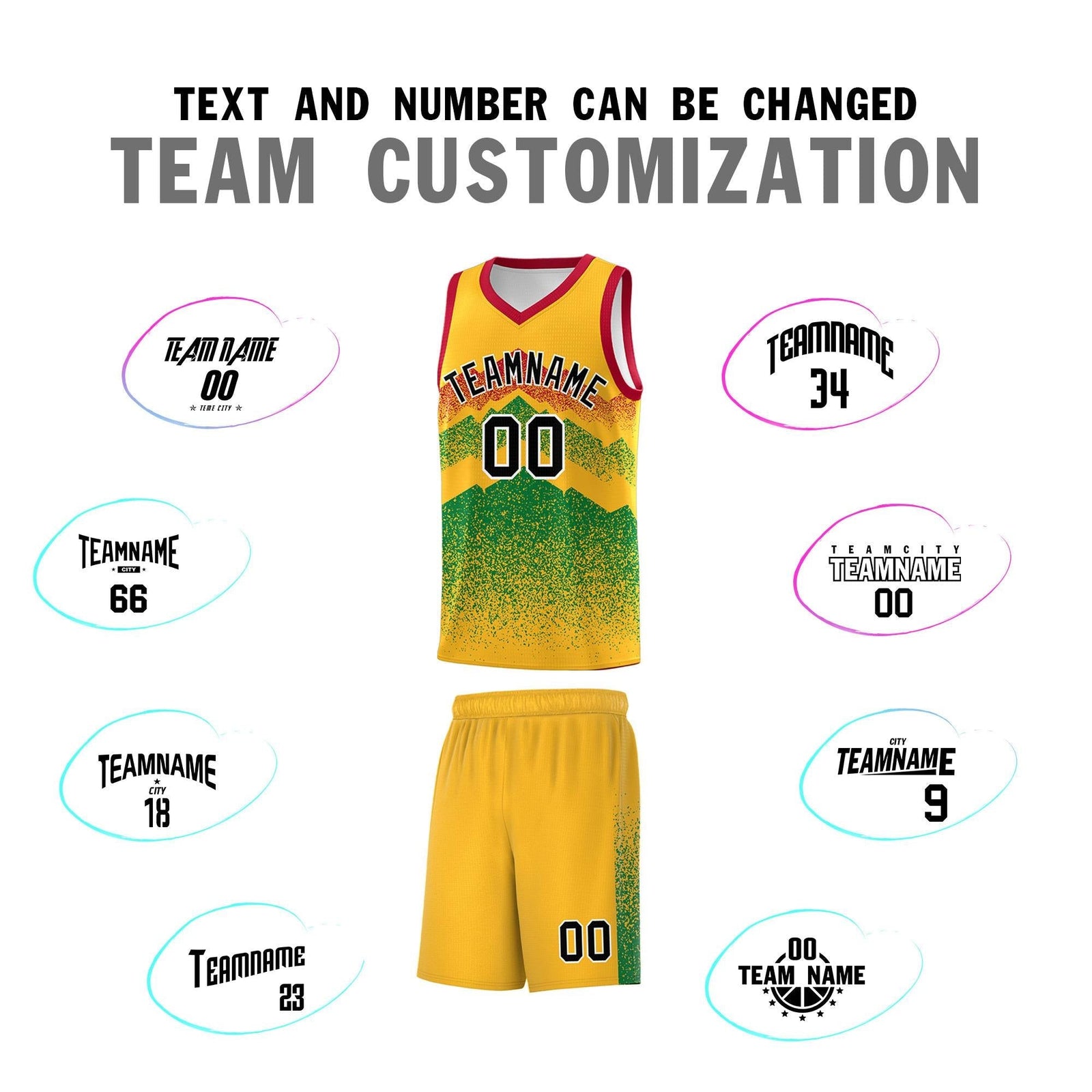 Personalized Youth Basketball Jerseys   Gold Kelly Green Gradient Mountain Design Uniforms