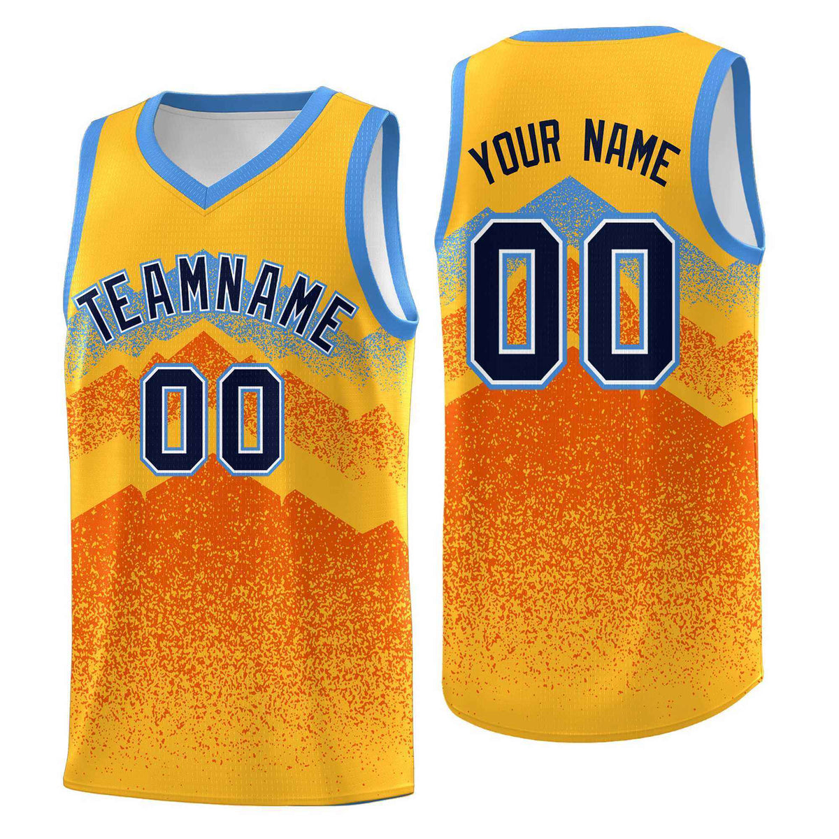 Custom Youth Basketball Jerseys Gold Orange Gradient Mountain Design Uniforms