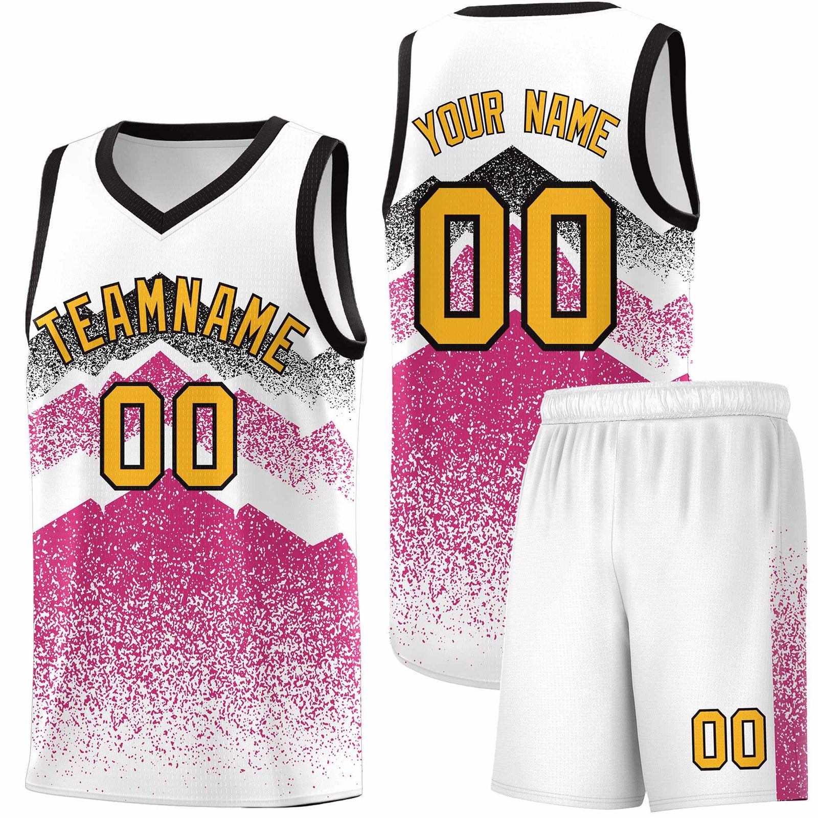 Personalized Youth Basketball Jerseys   White Rose Red Gradient Mountain Design Uniforms