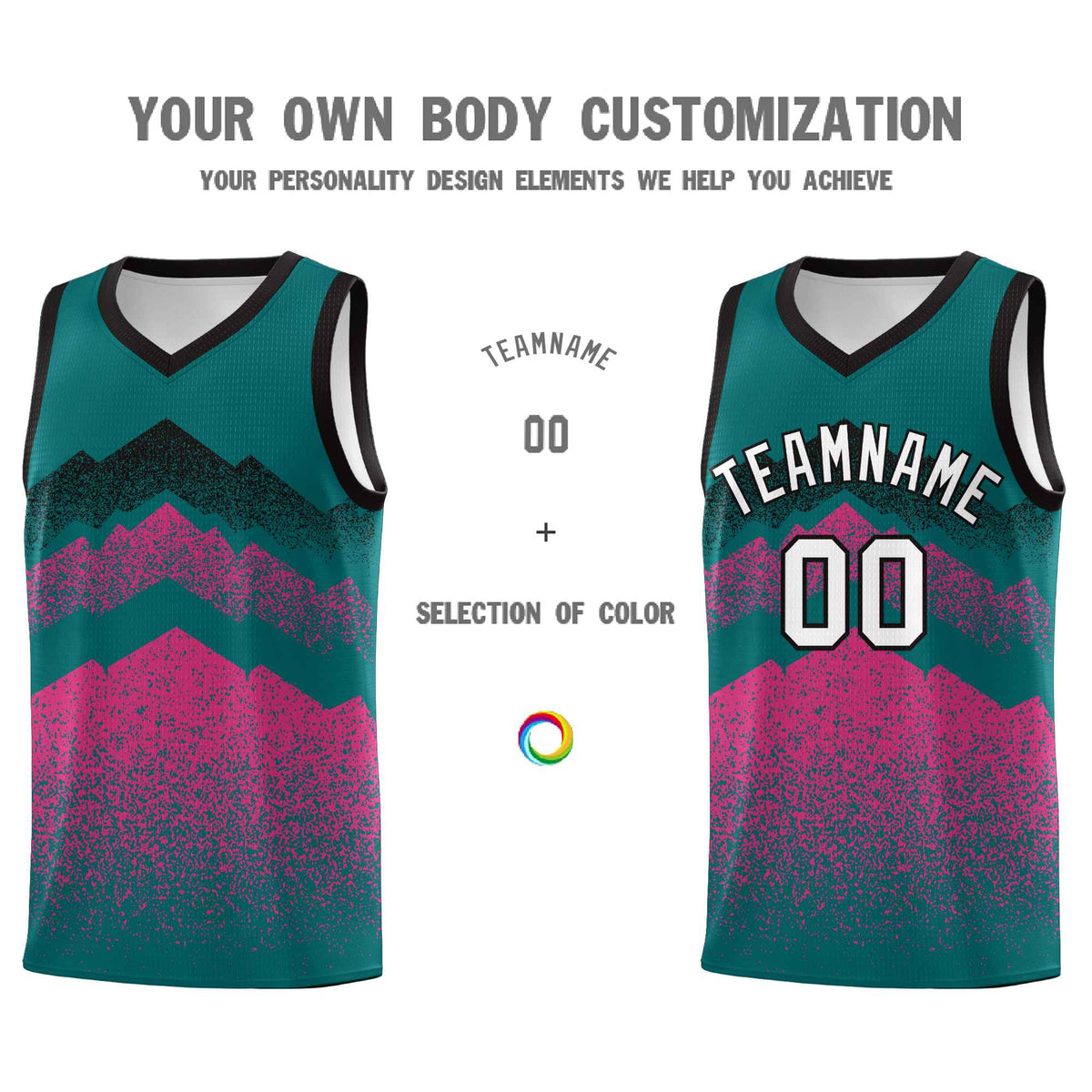 Custom Youth Basketball Jerseys Midnight Green Pink Gradient Mountain Design Uniforms