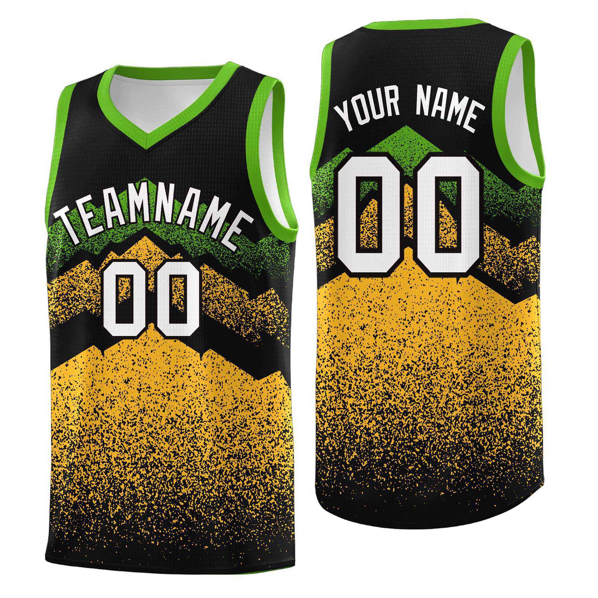 Personalized Youth Basketball Jerseys   Black Gold Gradient Mountain Design Uniforms