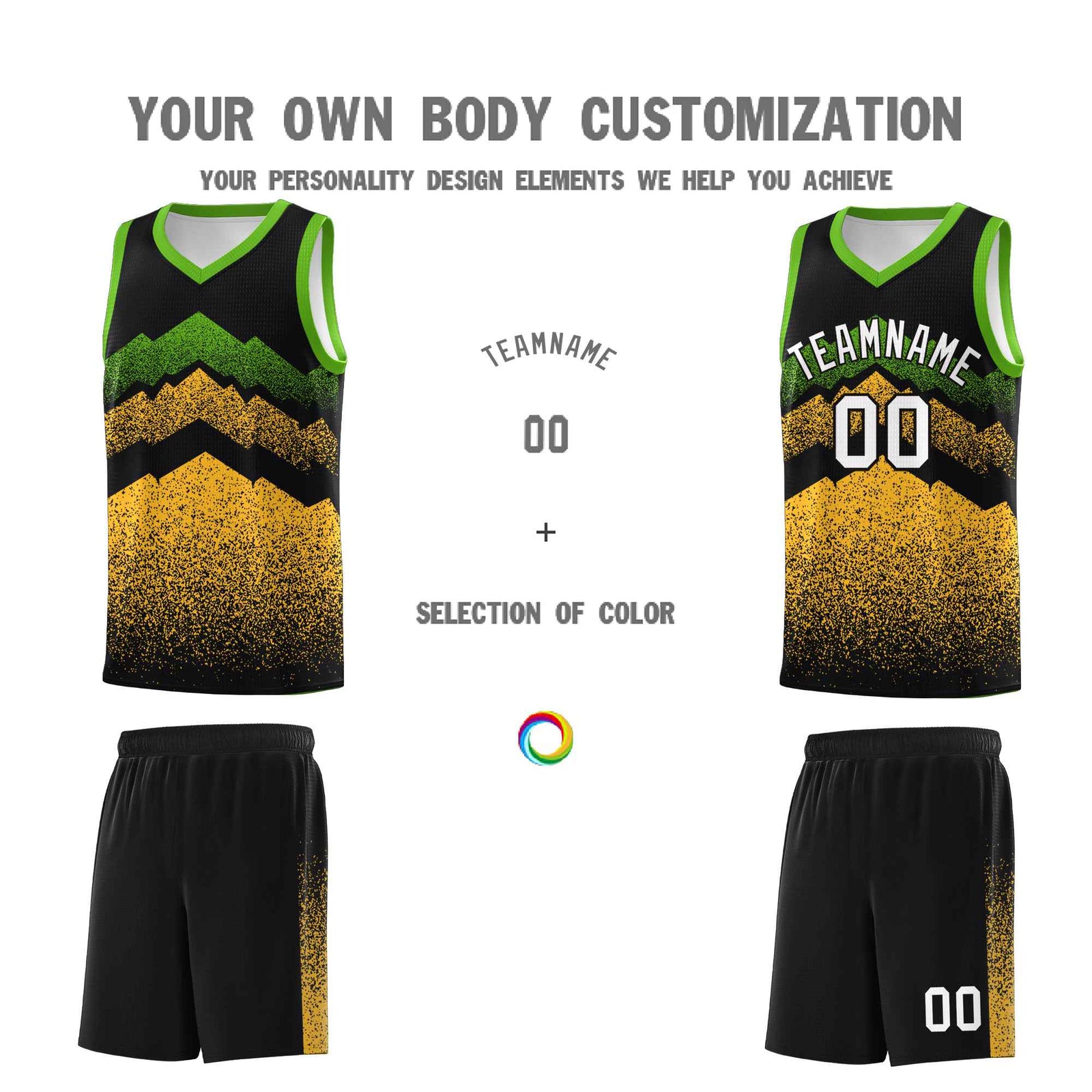 Personalized Youth Basketball Jerseys   Black Gold Gradient Mountain Design Uniforms