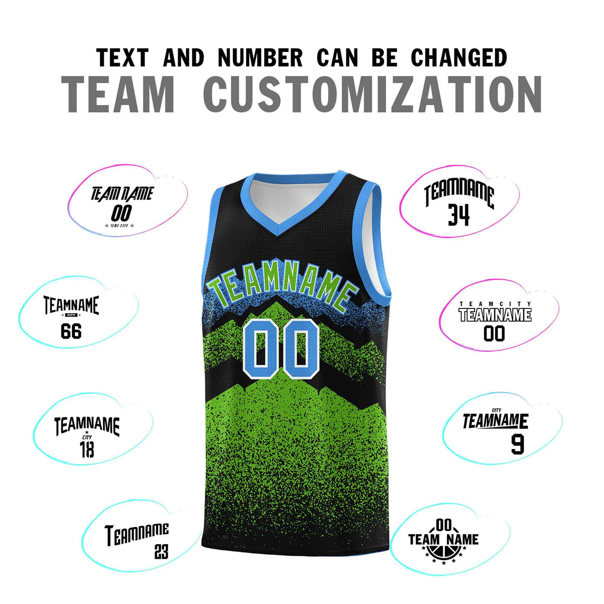 Personalized Youth Basketball Jerseys   Black Green Gradient Mountain Design Uniforms