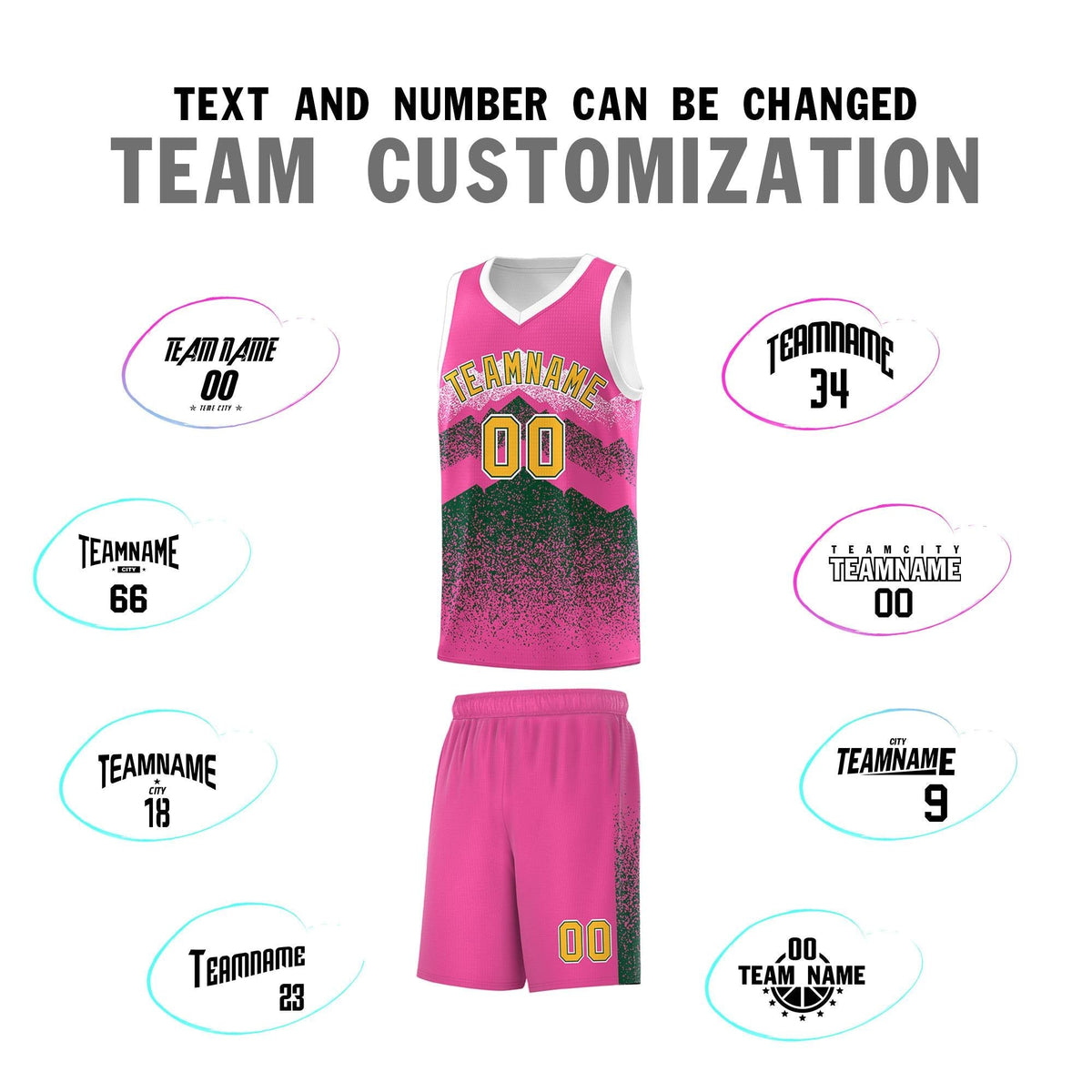 Personalized Youth Basketball Jerseys   Pink Green Gradient Mountain Design Uniforms