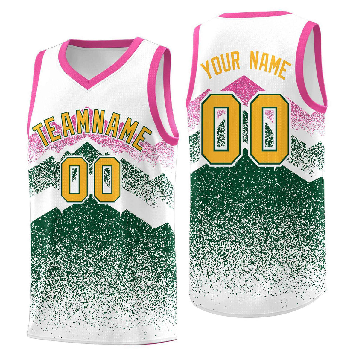 Custom Youth Basketball Jerseys White Green Gradient Mountain Design Uniforms