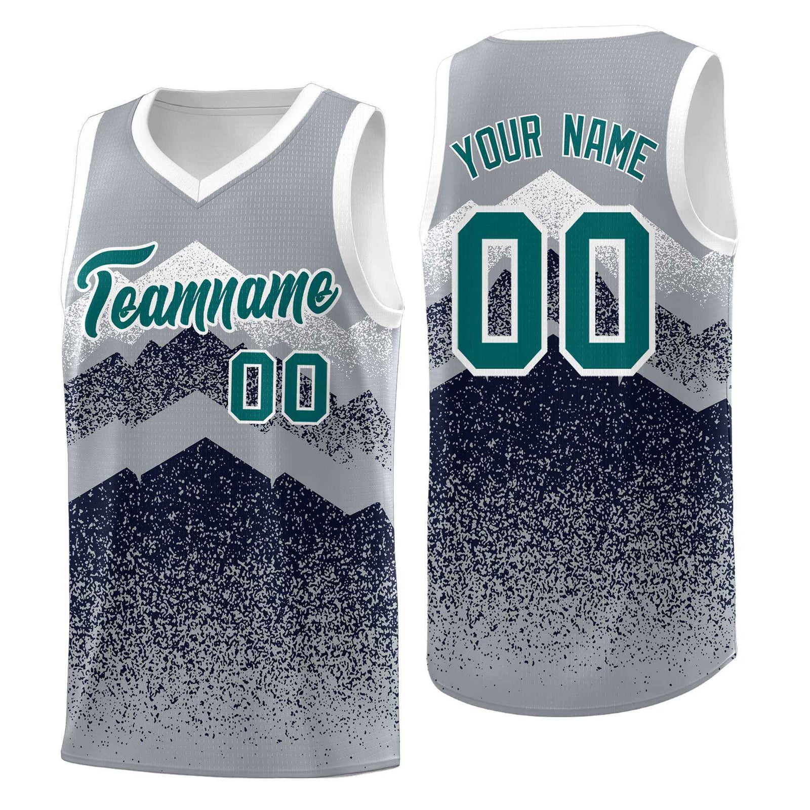 Custom Youth Basketball Jerseys Gray Navy Gradient Mountain Design Uniforms