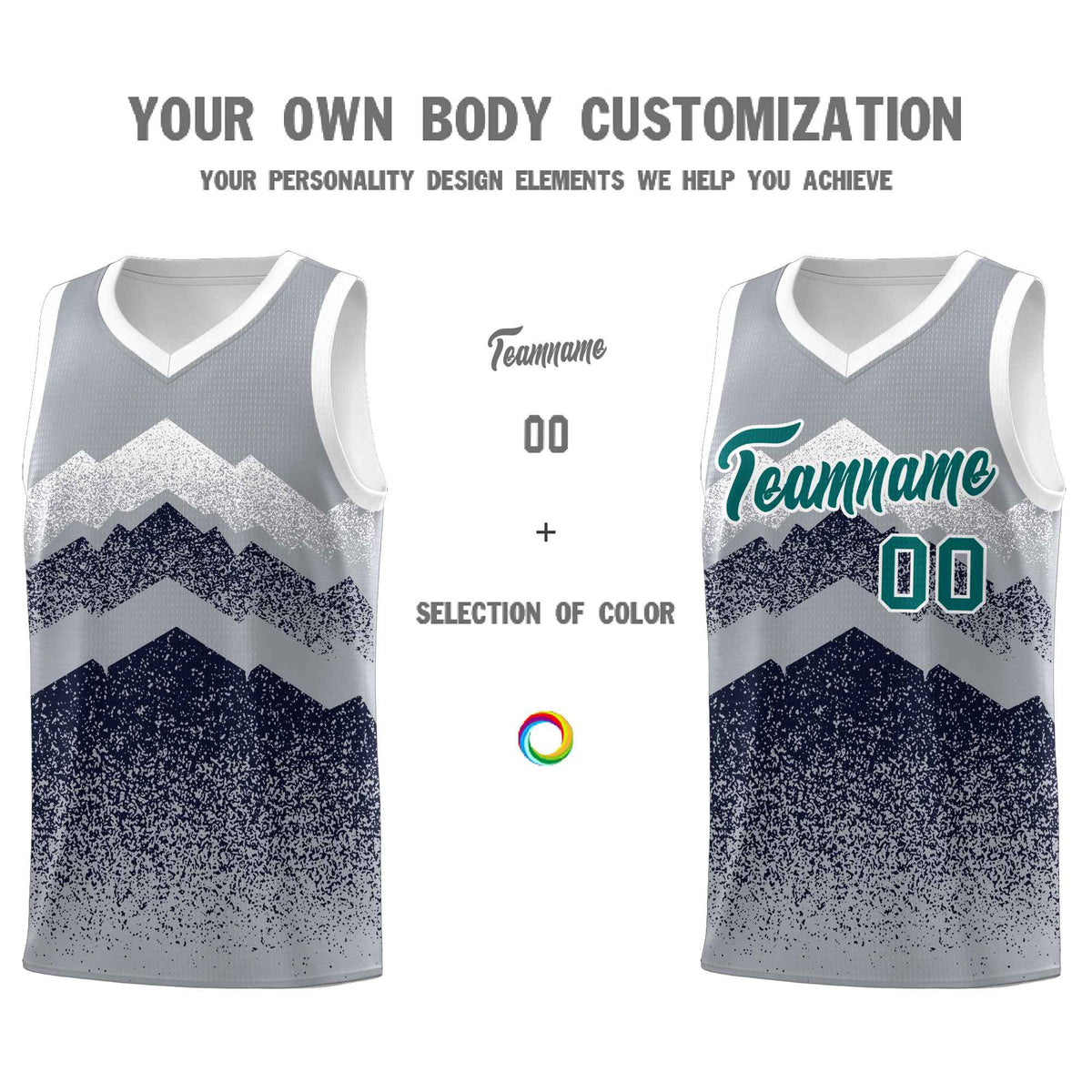 Custom Youth Basketball Jerseys Gray Navy Gradient Mountain Design Uniforms