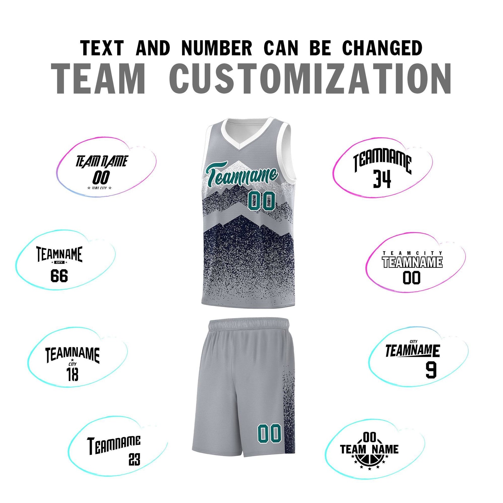 Custom Youth Basketball Jerseys Gray Navy Gradient Mountain Design Uniforms