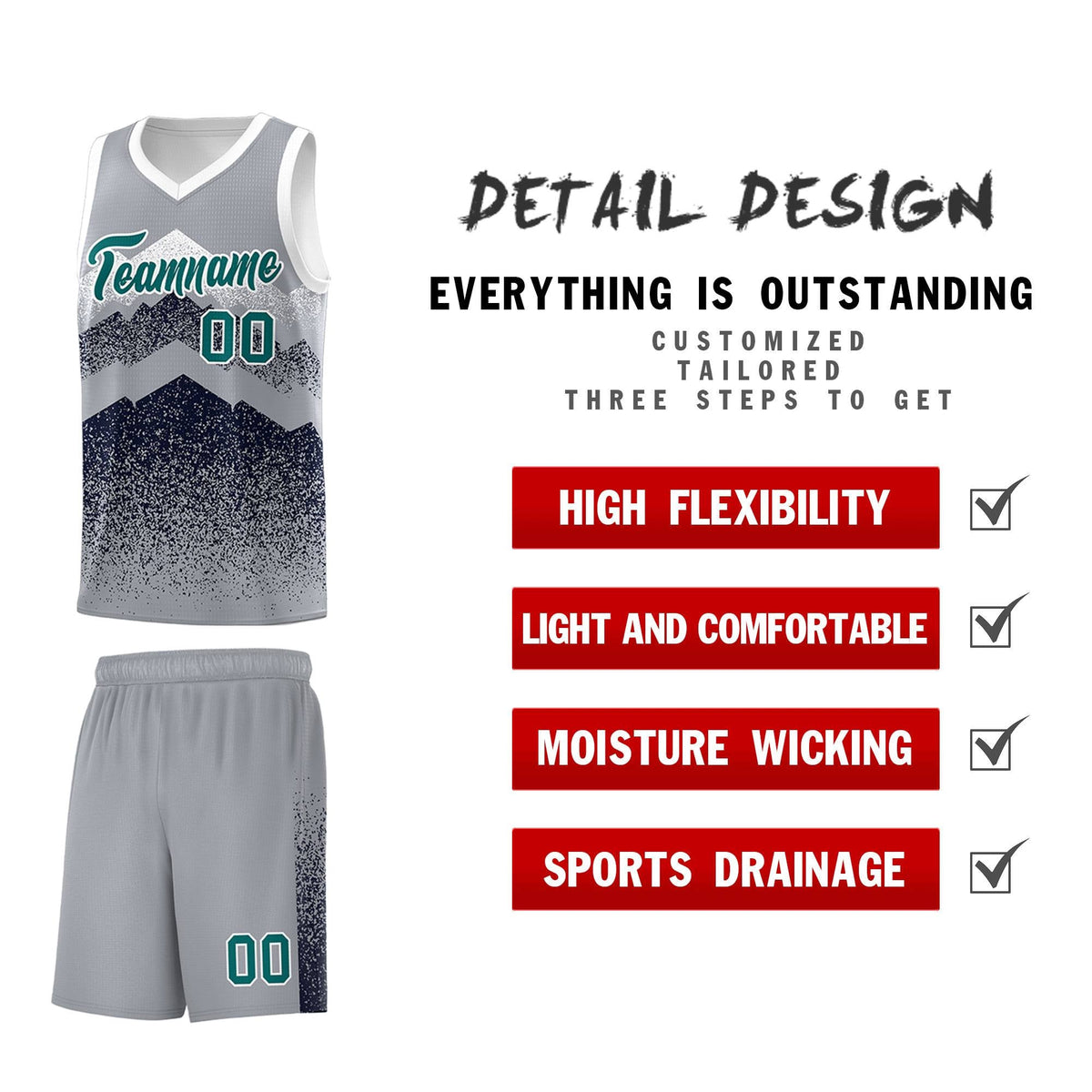 Custom Youth Basketball Jerseys Gray Navy Gradient Mountain Design Uniforms