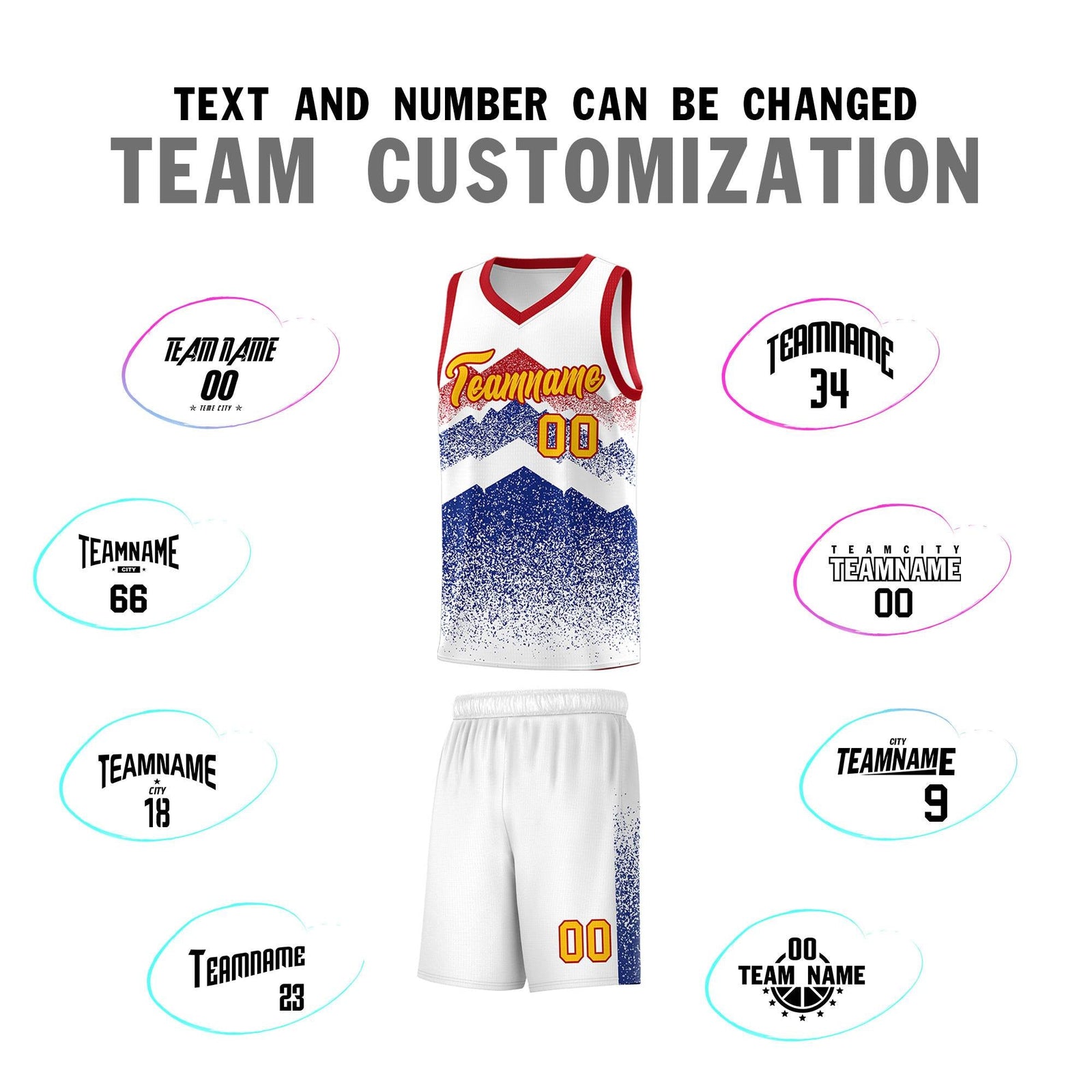 Custom Youth Basketball Jerseys White Royal Gradient Mountain Design Uniforms