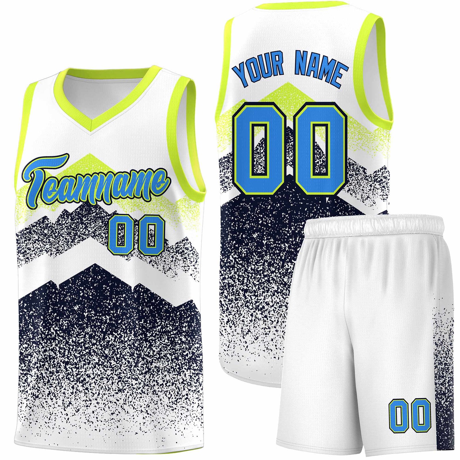 Personalized Youth Basketball Jerseys   White Navy Gradient Mountain Design Uniforms