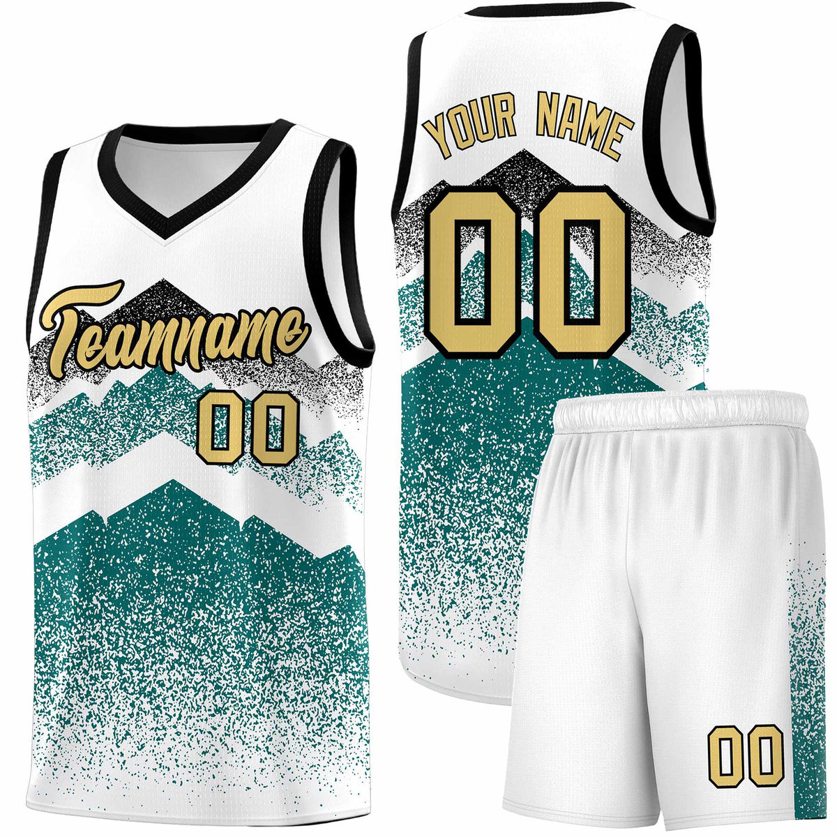 Custom Youth Basketball Jerseys White Teal Gradient Mountain Design Uniforms