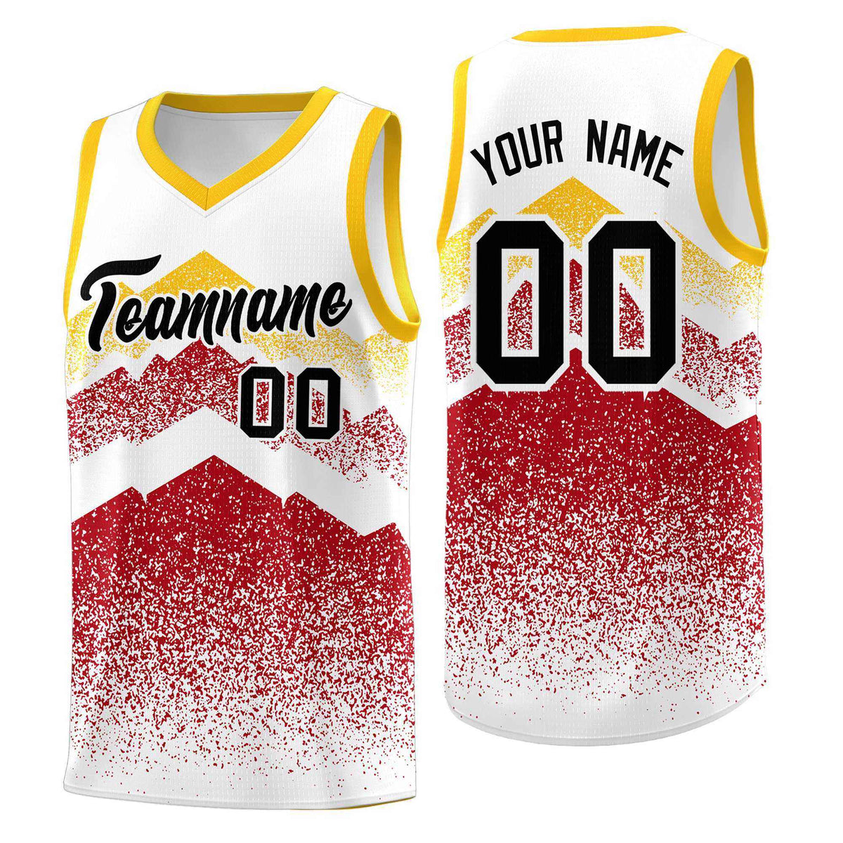 Custom Youth Basketball Jerseys White Red Gradient Mountain Design Uniforms