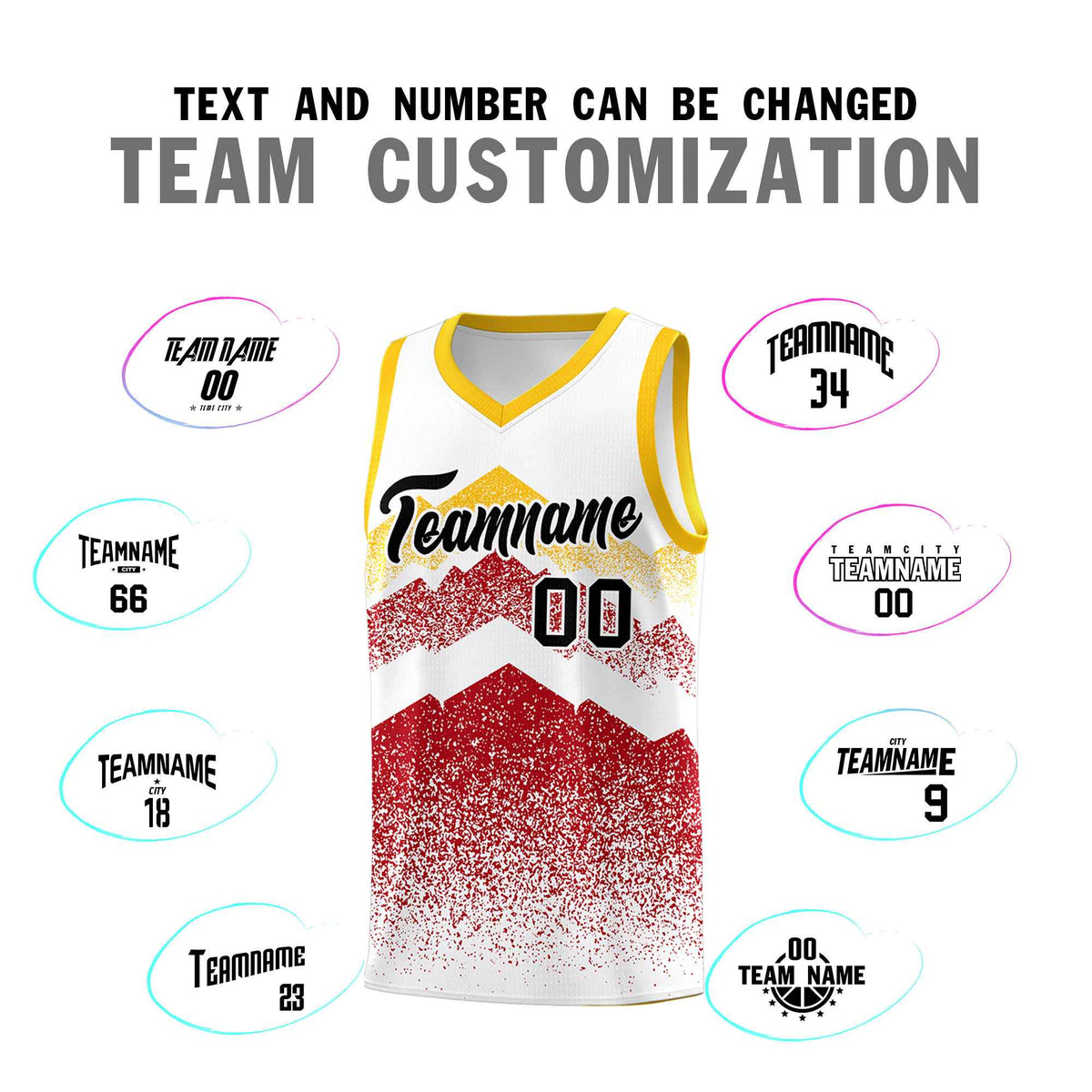 Custom Youth Basketball Jerseys White Red Gradient Mountain Design Uniforms