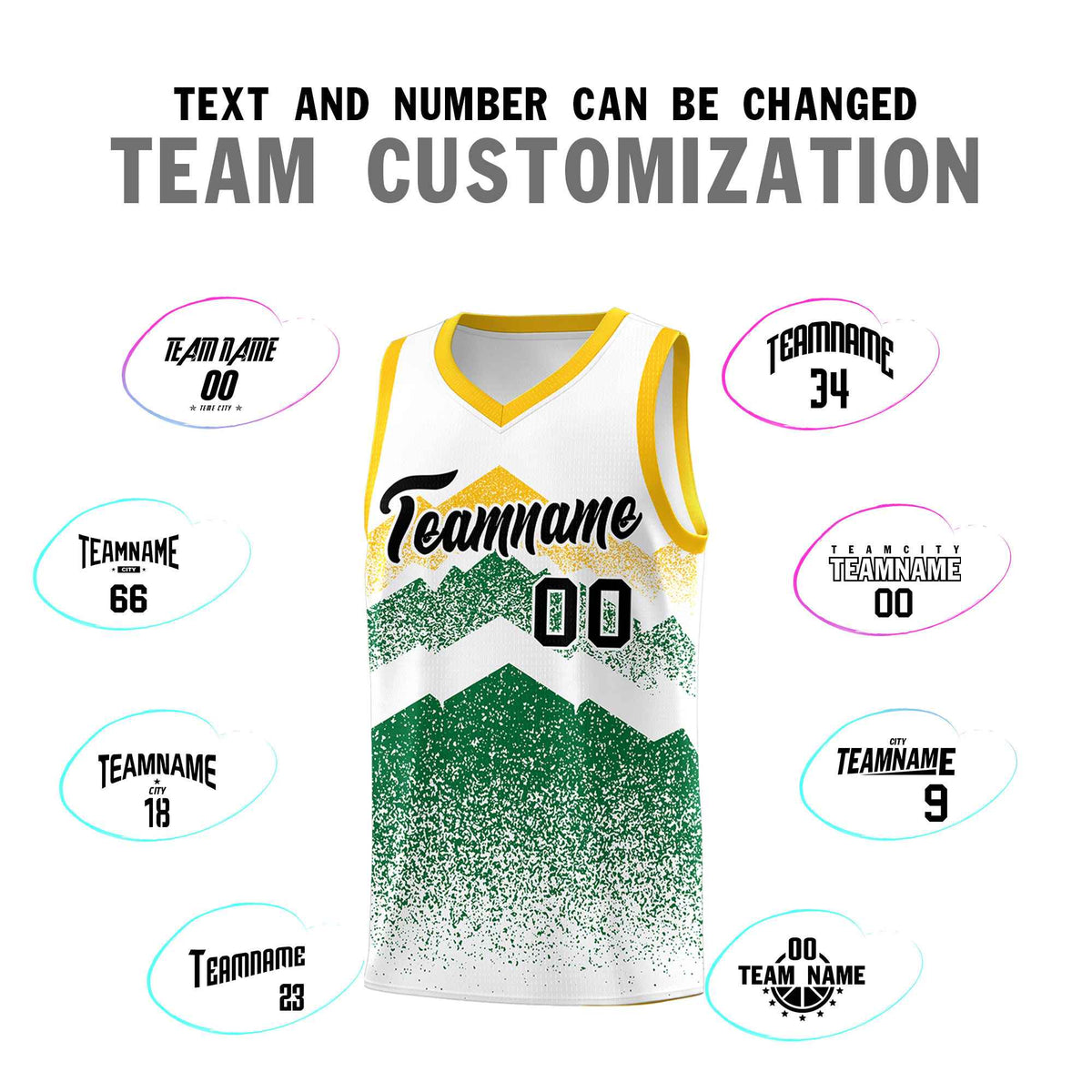 Personalized Youth Basketball Jerseys   White Kelly Green Gradient Mountain Design Uniforms