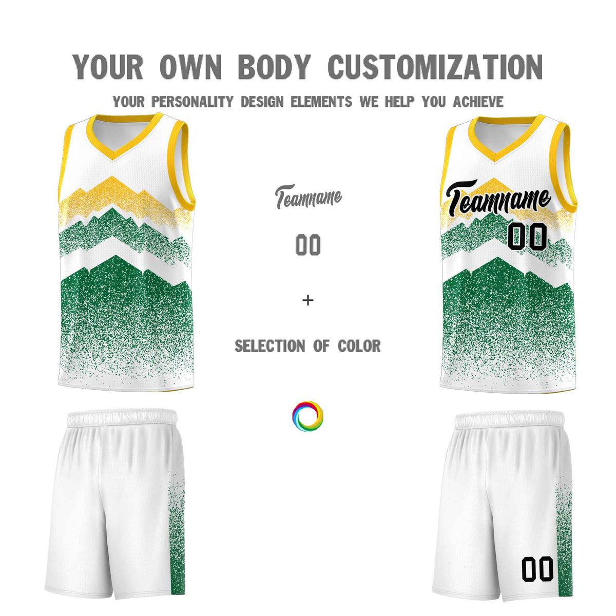 Personalized Youth Basketball Jerseys   White Kelly Green Gradient Mountain Design Uniforms