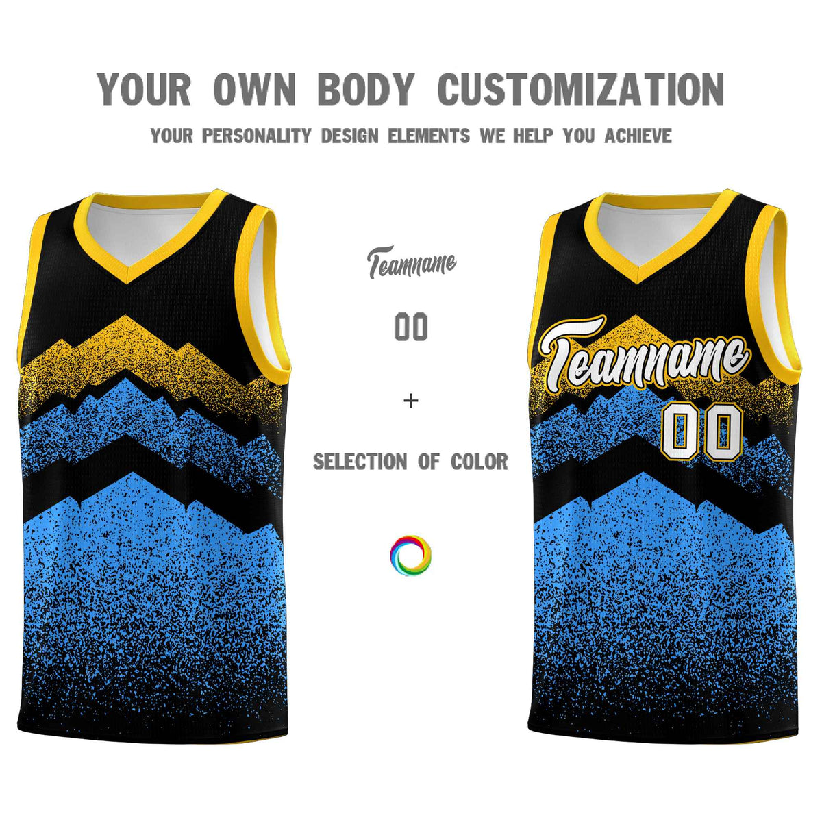 Custom Youth Basketball Jerseys Black Powder Blue Gradient Mountain Design Uniforms