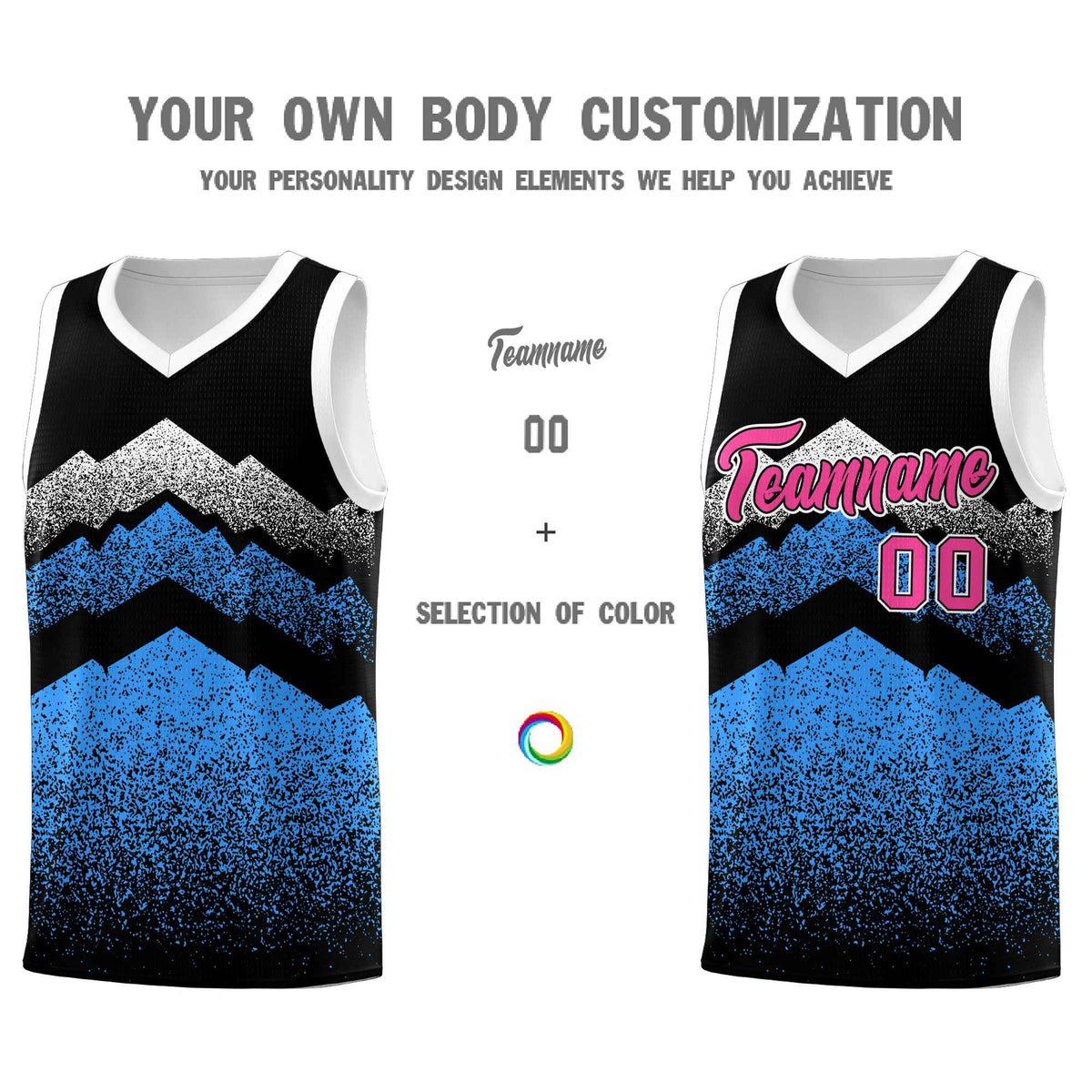 Personalized Youth Basketball Jerseys   Black Powder Blue Gradient Mountain Design Uniforms