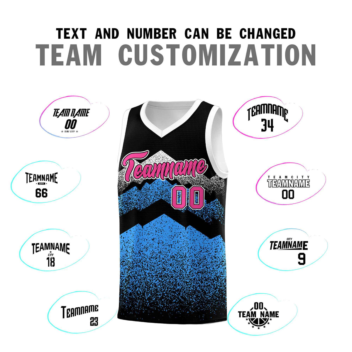 Personalized Youth Basketball Jerseys   Black Powder Blue Gradient Mountain Design Uniforms