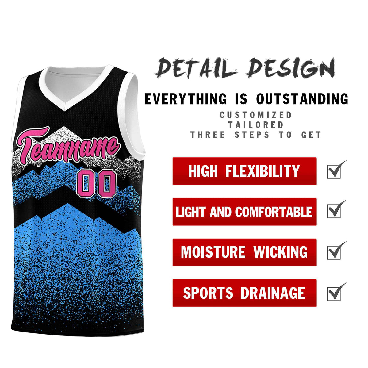 Personalized Youth Basketball Jerseys   Black Powder Blue Gradient Mountain Design Uniforms