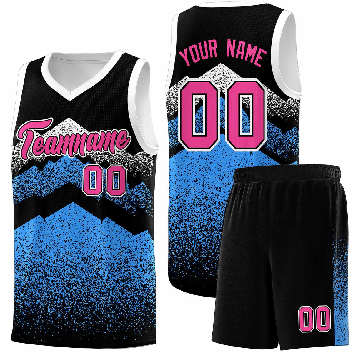 Personalized Youth Basketball Jerseys   Black Powder Blue Gradient Mountain Design Uniforms