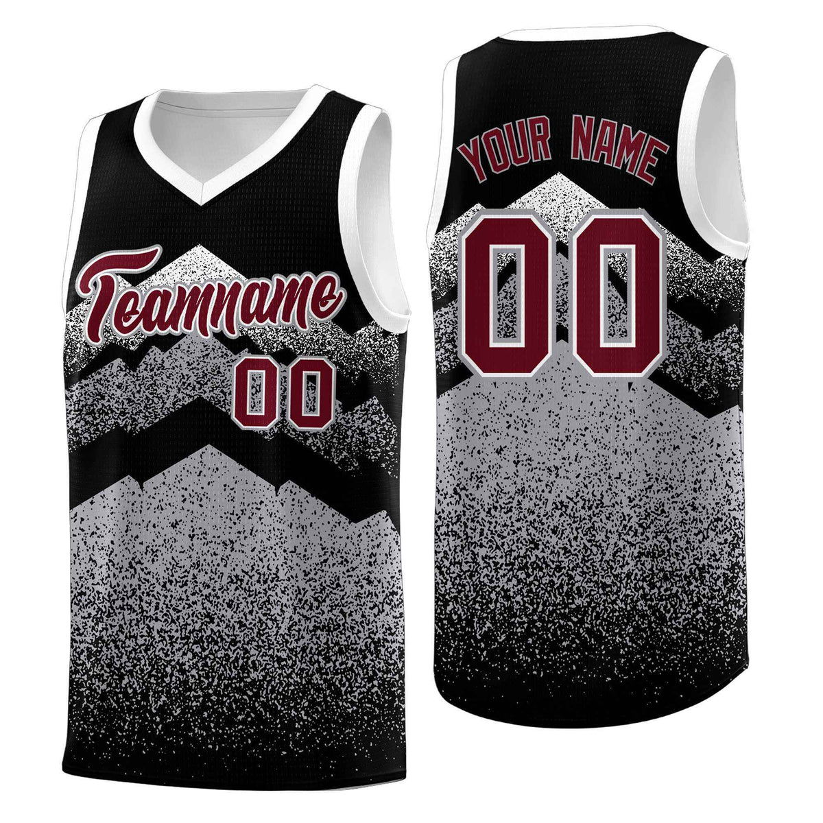 Personalized Youth Basketball Jerseys   Black Gray Gradient Mountain Design Uniforms