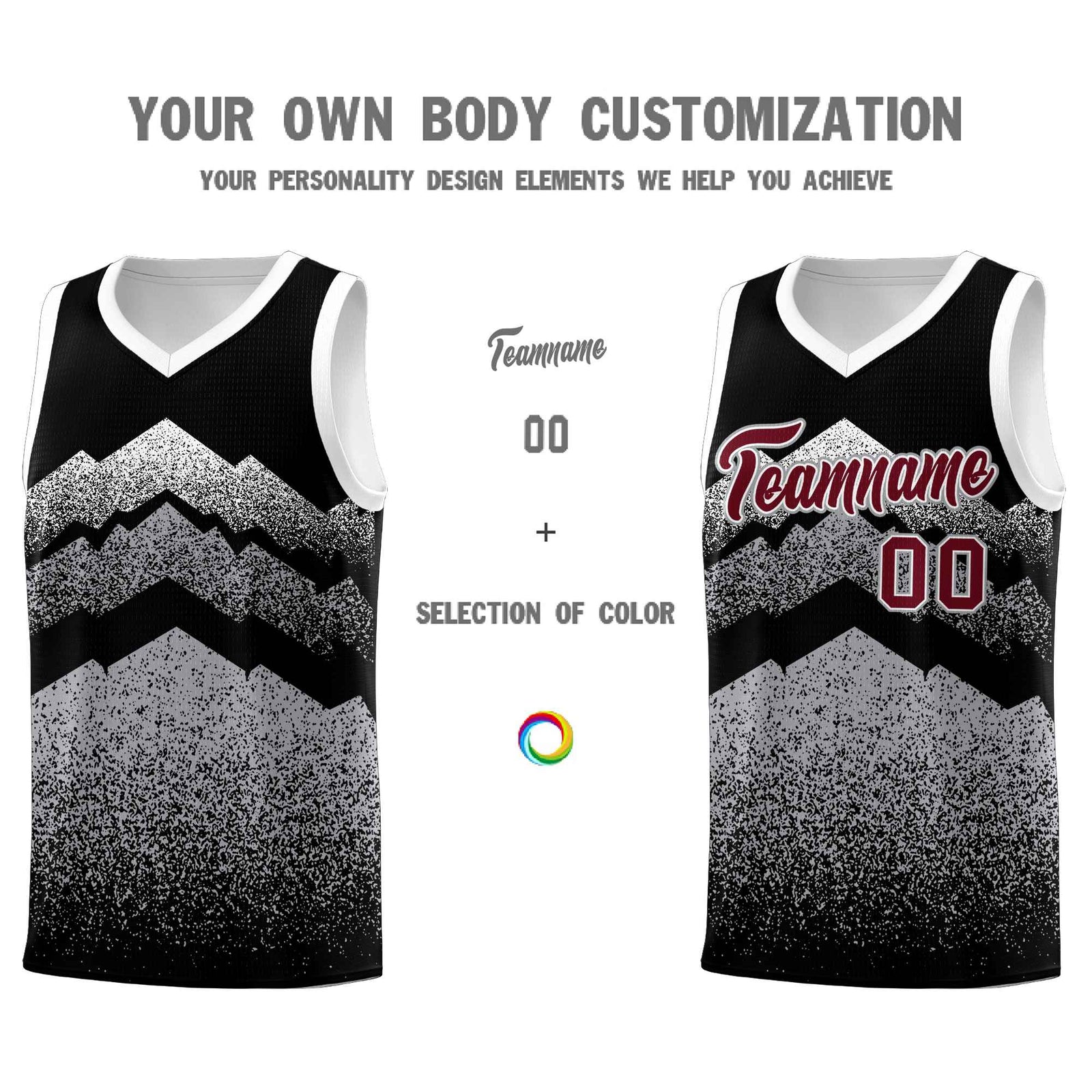 Personalized Youth Basketball Jerseys   Black Gray Gradient Mountain Design Uniforms