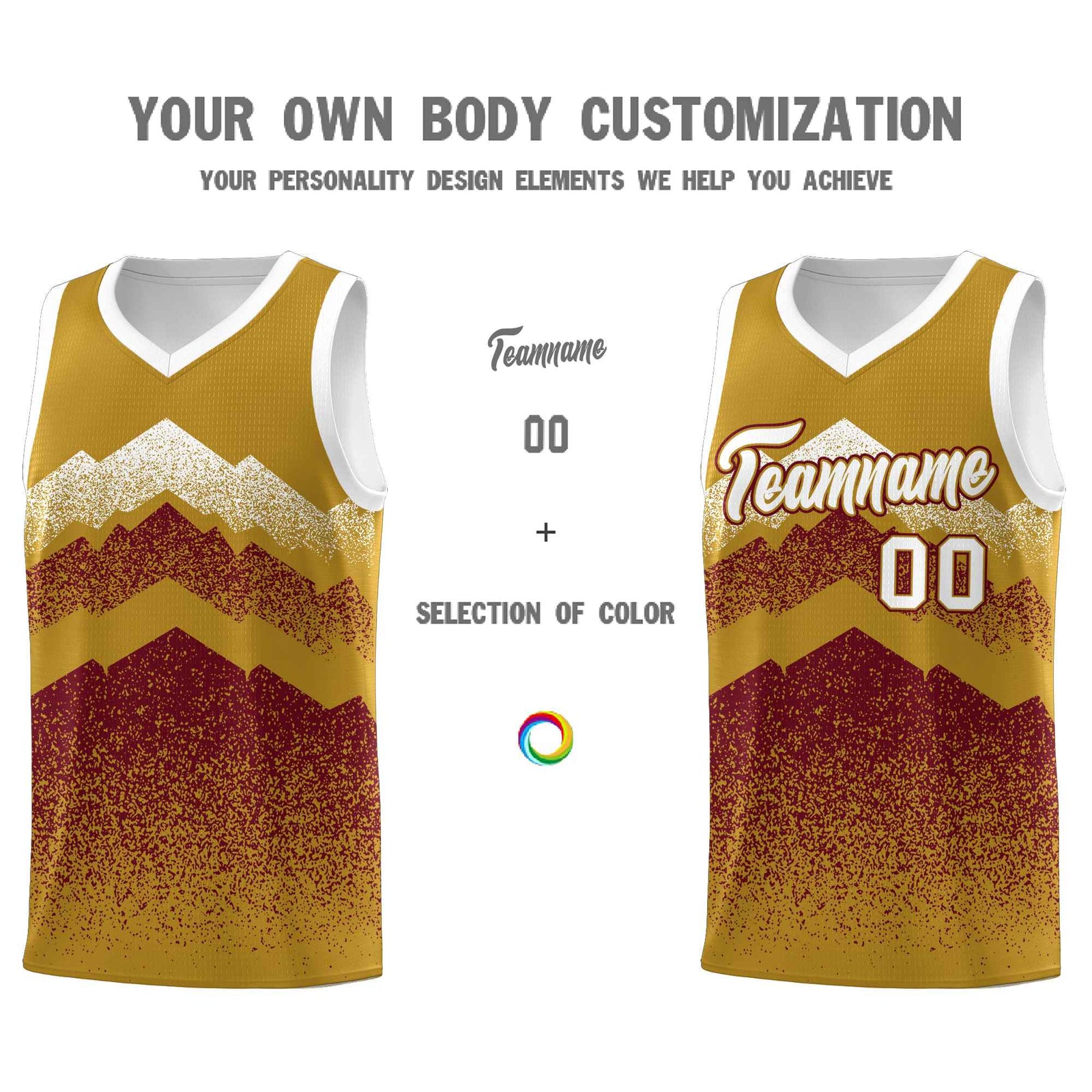 Custom Youth Basketball Jerseys Old Gold Crimson Gradient Mountain Design Uniforms