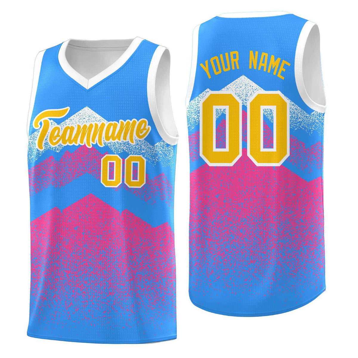 Custom Youth Basketball Jerseys Powder Blue Pink Gradient Mountain Design Uniforms