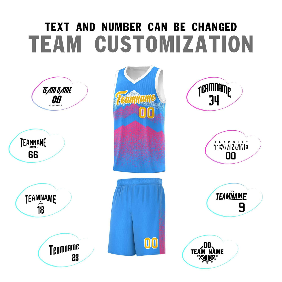 Custom Youth Basketball Jerseys Powder Blue Pink Gradient Mountain Design Uniforms