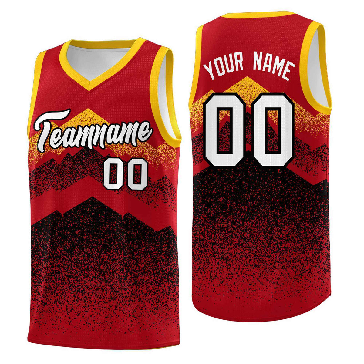 Custom Youth Basketball Jerseys Red Black Gradient Mountain Design Uniforms