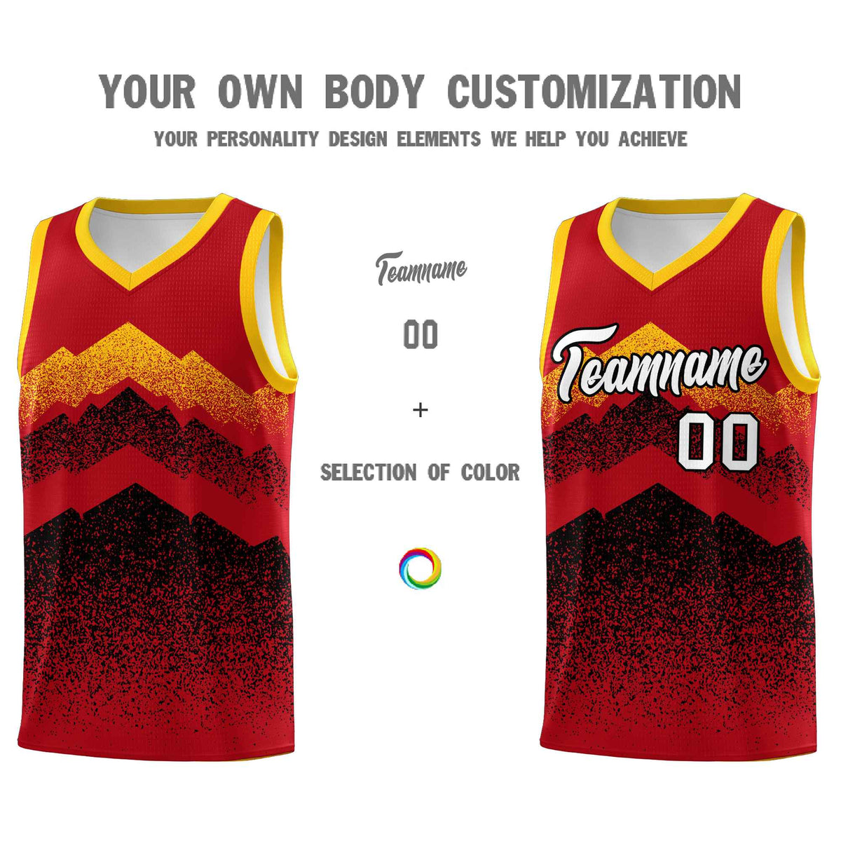 Custom Youth Basketball Jerseys Red Black Gradient Mountain Design Uniforms
